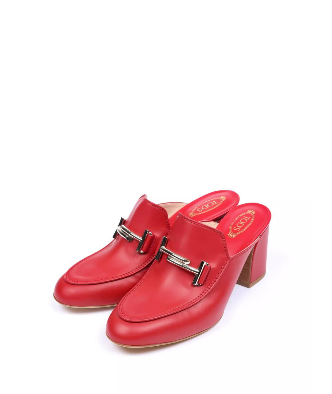 TOD'S Красные кожаные сабо, фото 2