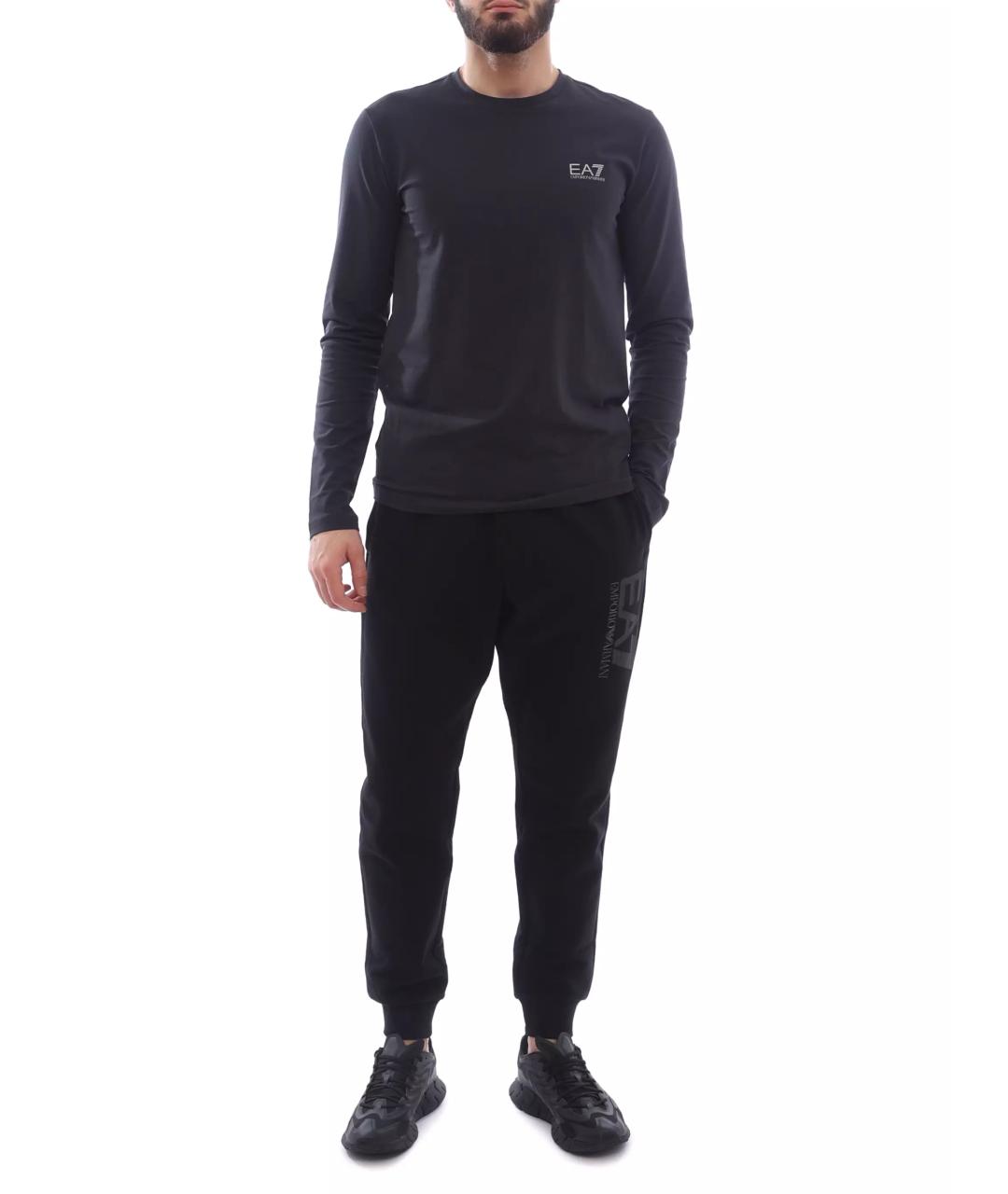 EA7 Черные хлопковые повседневные брюки, фото 2