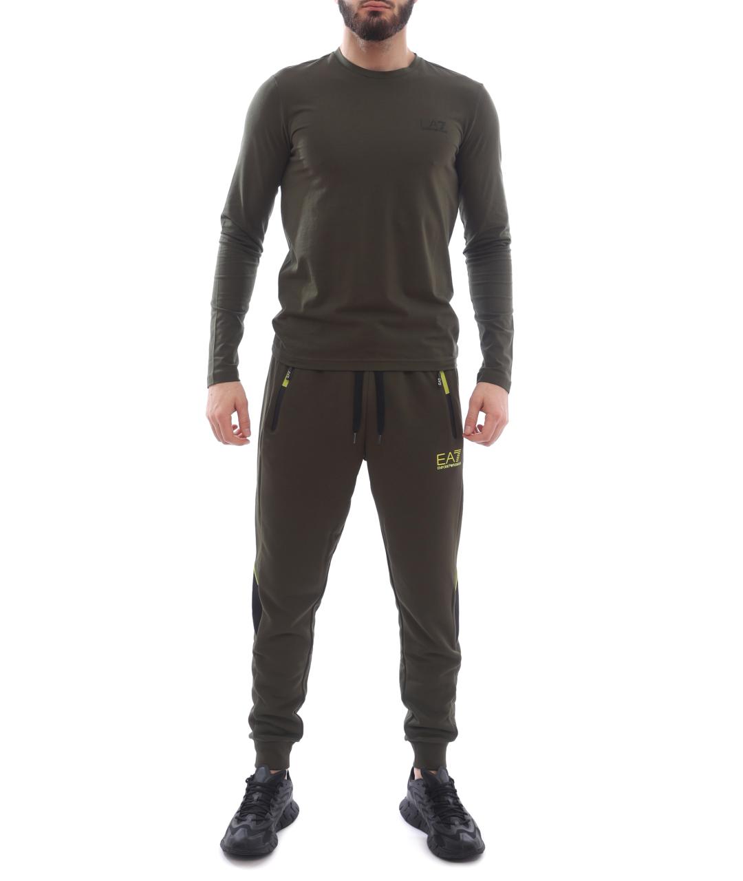 EA7 Хаки полиэстеровые повседневные брюки, фото 2