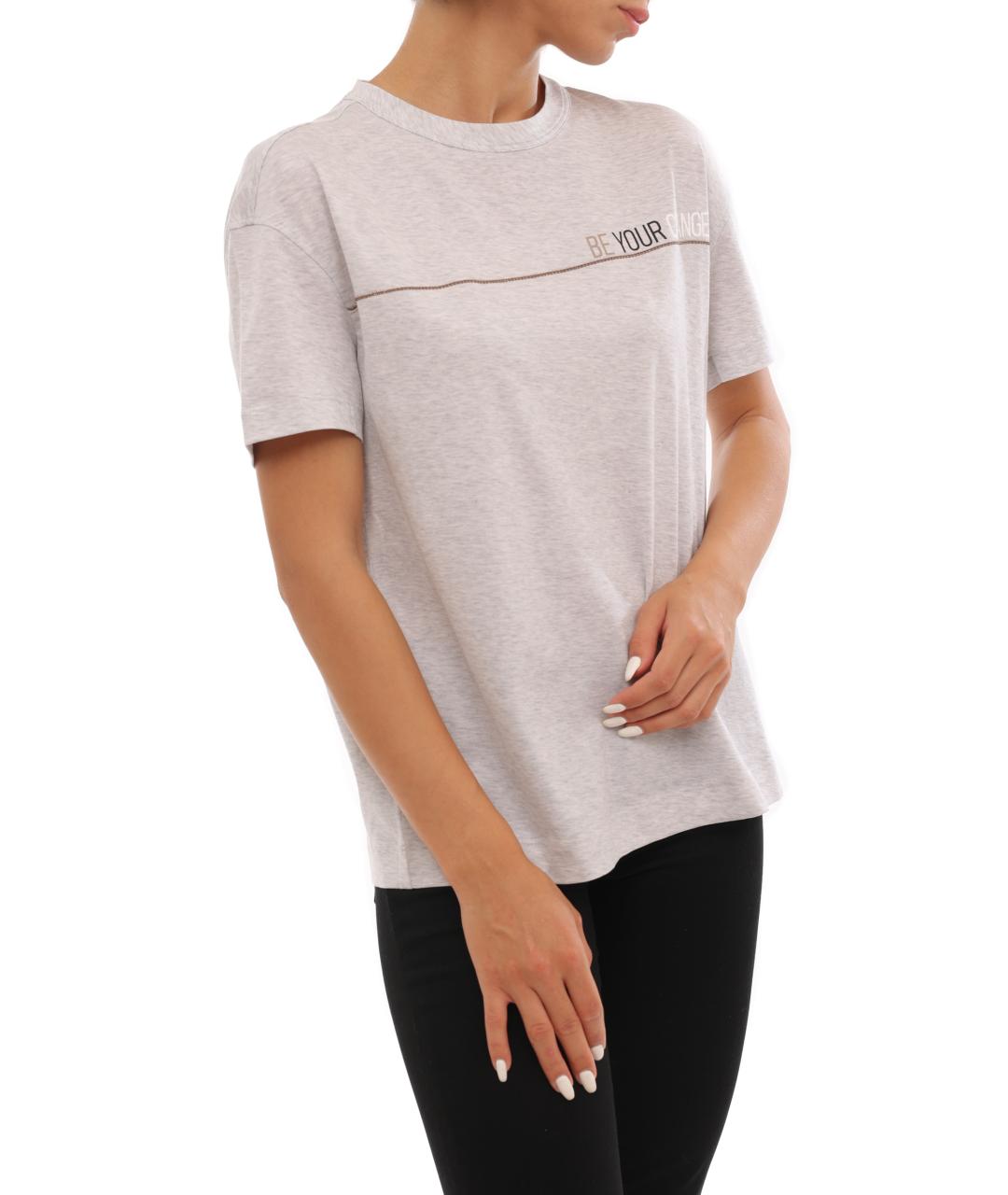 BRUNELLO CUCINELLI Серая хлопковая футболка, фото 5