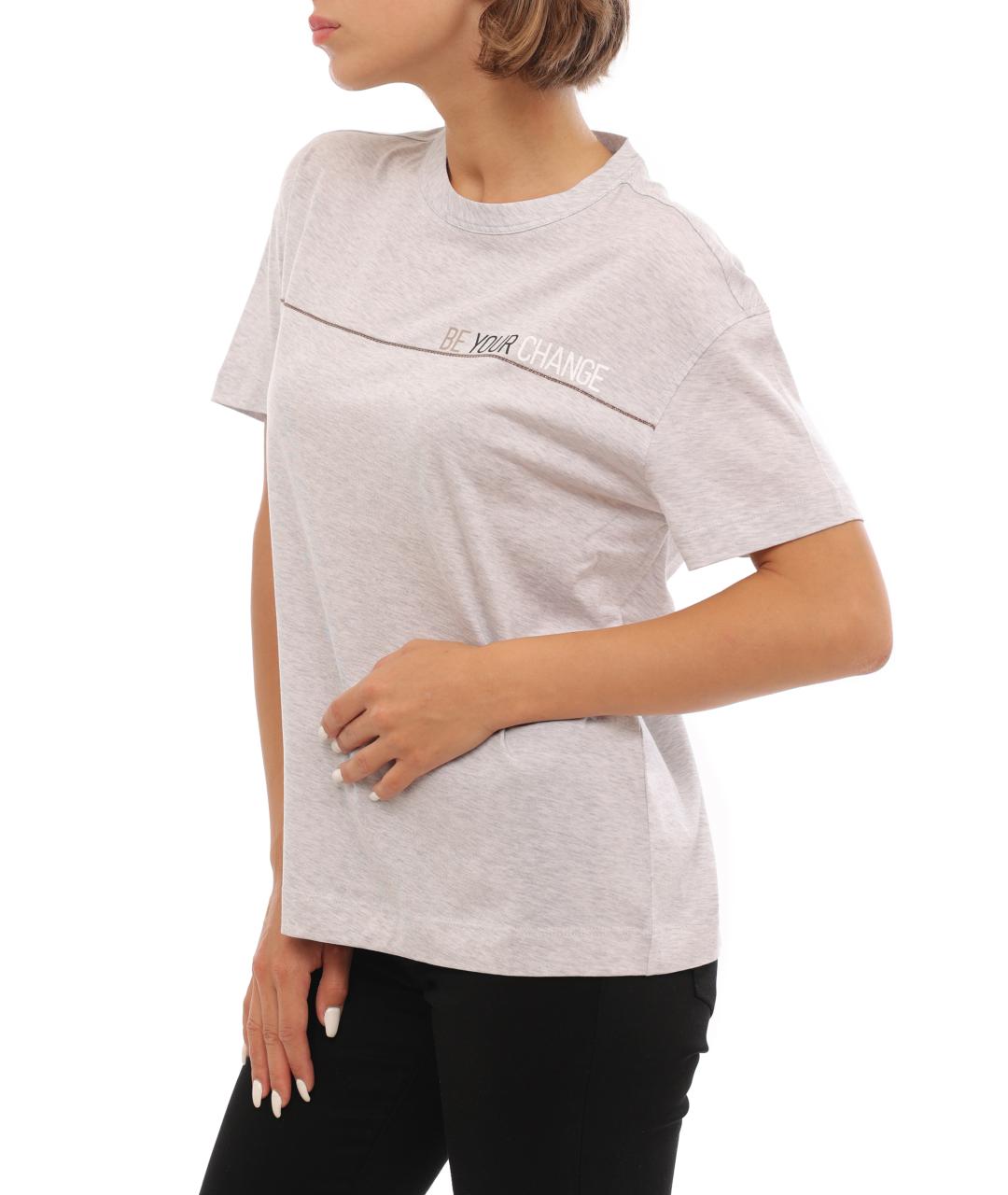 BRUNELLO CUCINELLI Серая хлопковая футболка, фото 3