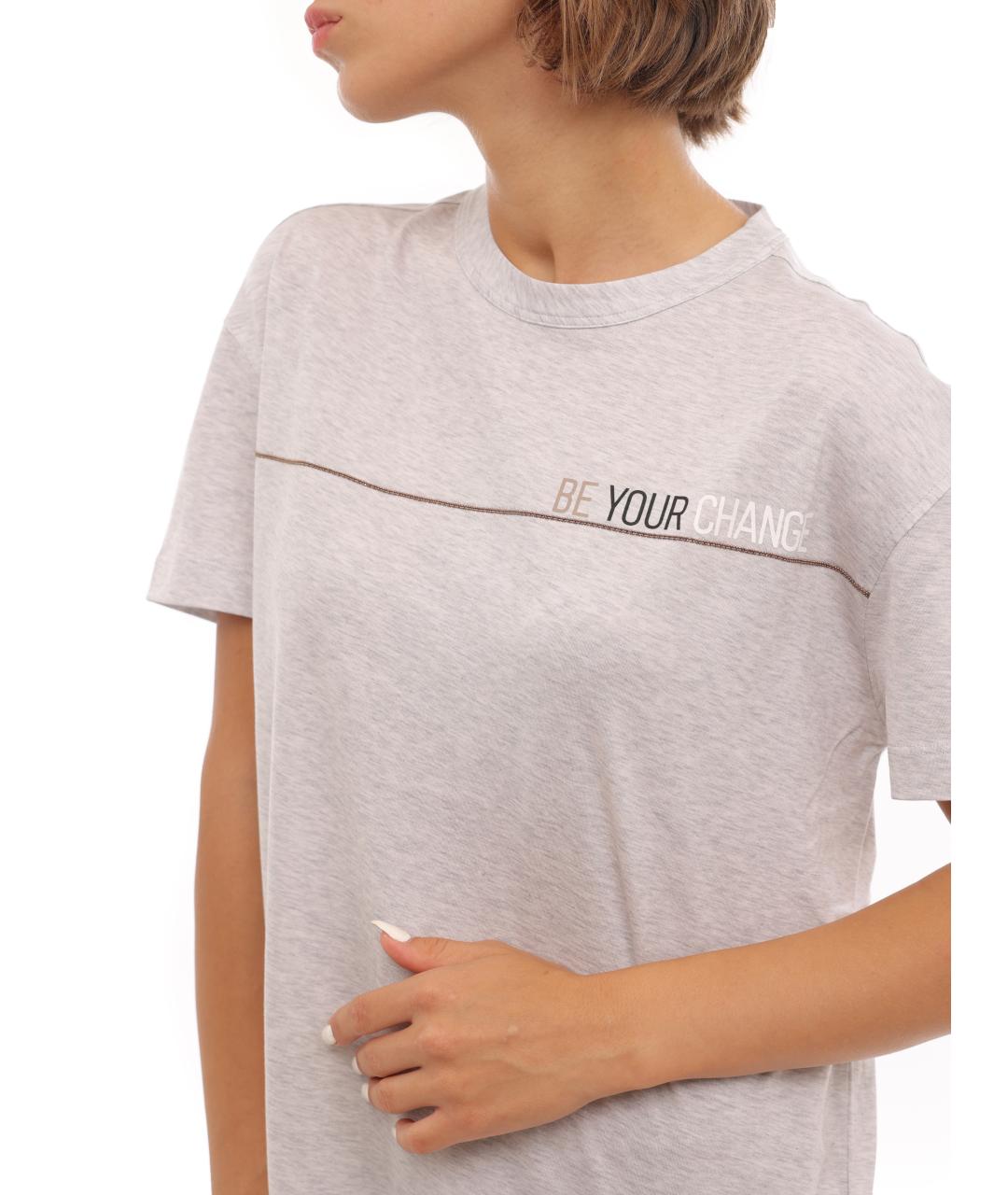 BRUNELLO CUCINELLI Серая хлопковая футболка, фото 6