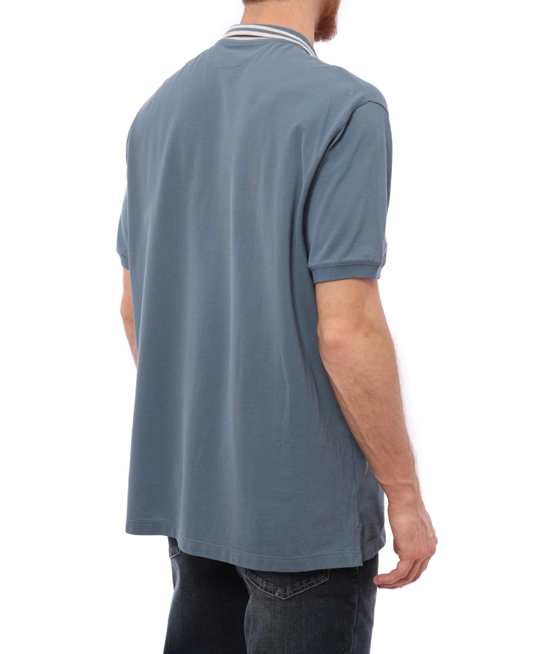 BRUNELLO CUCINELLI Голубое хлопковое поло с коротким рукавом, фото 4