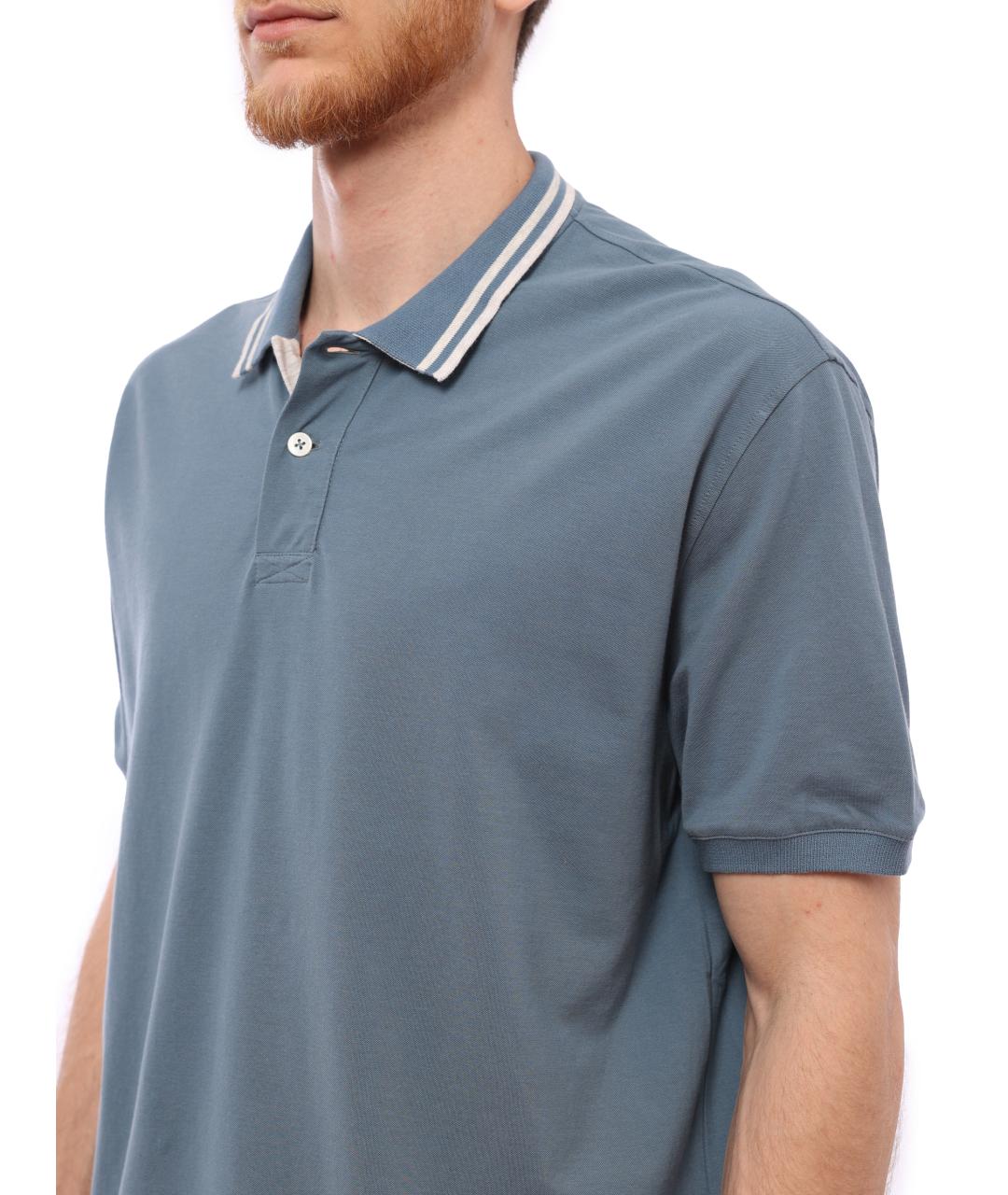 BRUNELLO CUCINELLI Голубое хлопковое поло с коротким рукавом, фото 3