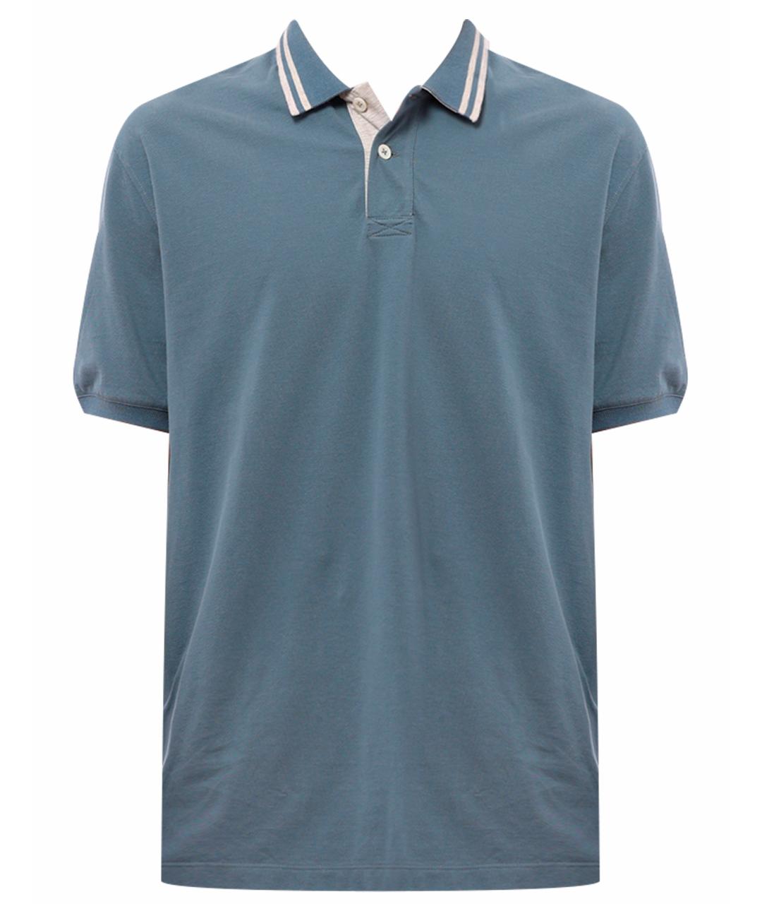 BRUNELLO CUCINELLI Голубое хлопковое поло с коротким рукавом, фото 1