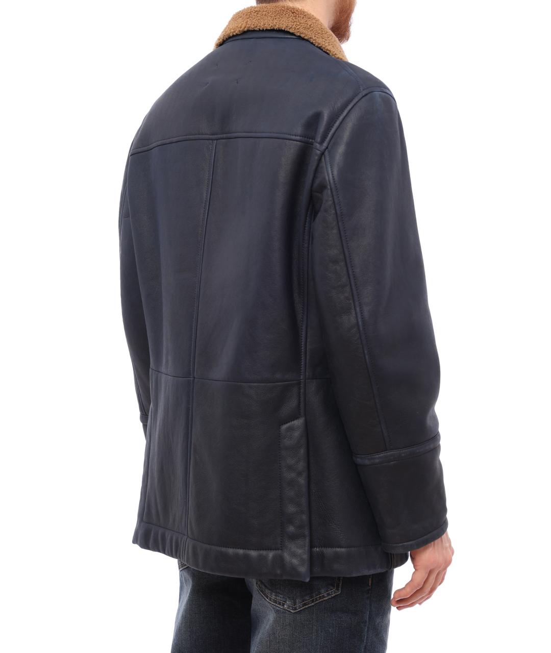 BRUNELLO CUCINELLI Темно-синяя кожаная дубленка/шуба, фото 5