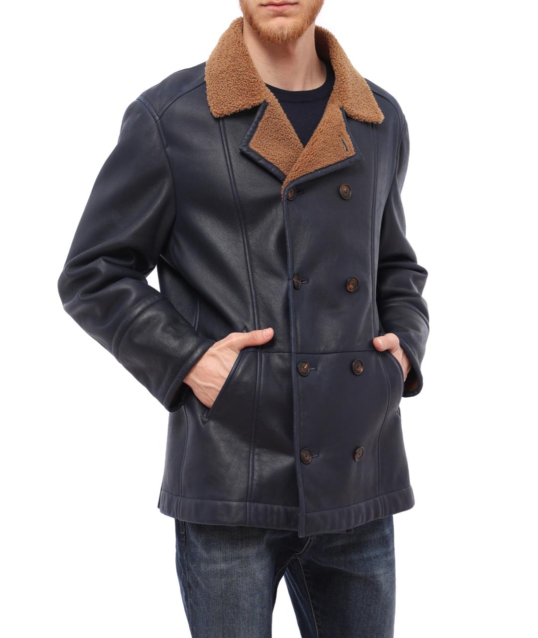 BRUNELLO CUCINELLI Темно-синяя кожаная дубленка/шуба, фото 1