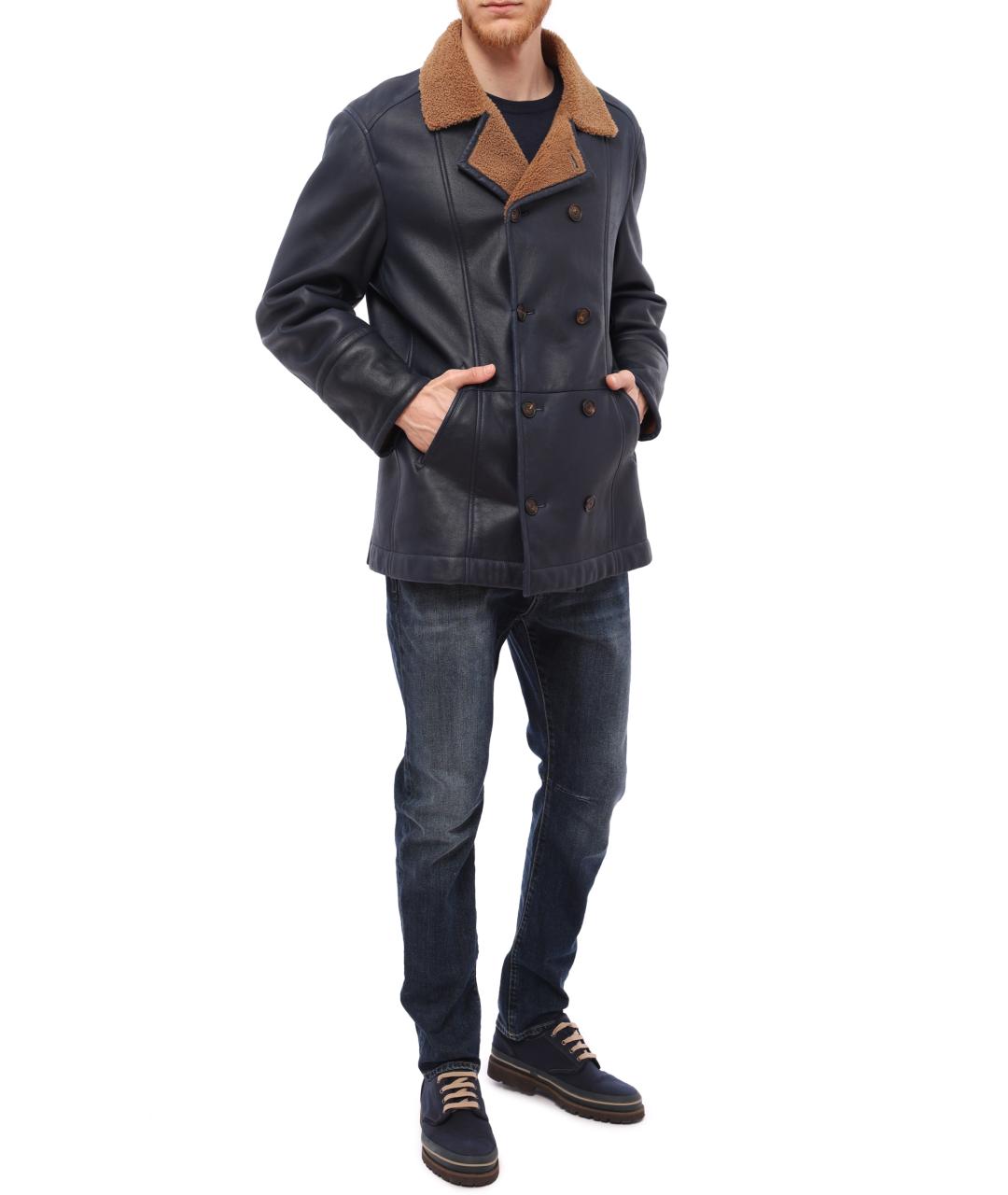 BRUNELLO CUCINELLI Темно-синяя кожаная дубленка/шуба, фото 2
