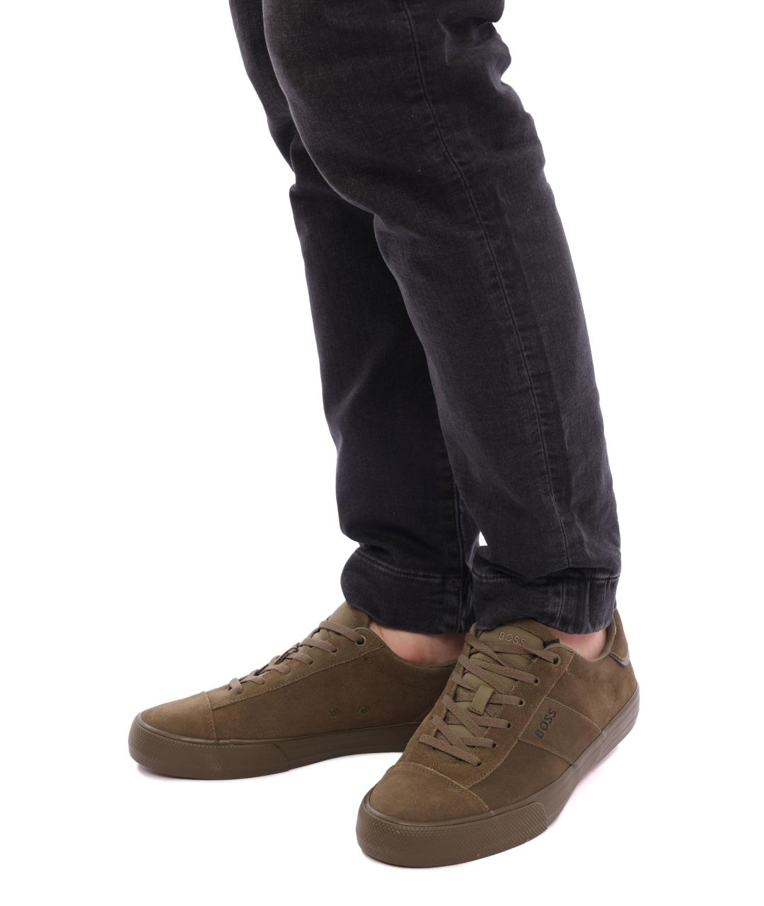 HUGO BOSS Хаки замшевые низкие кроссовки / кеды, фото 7