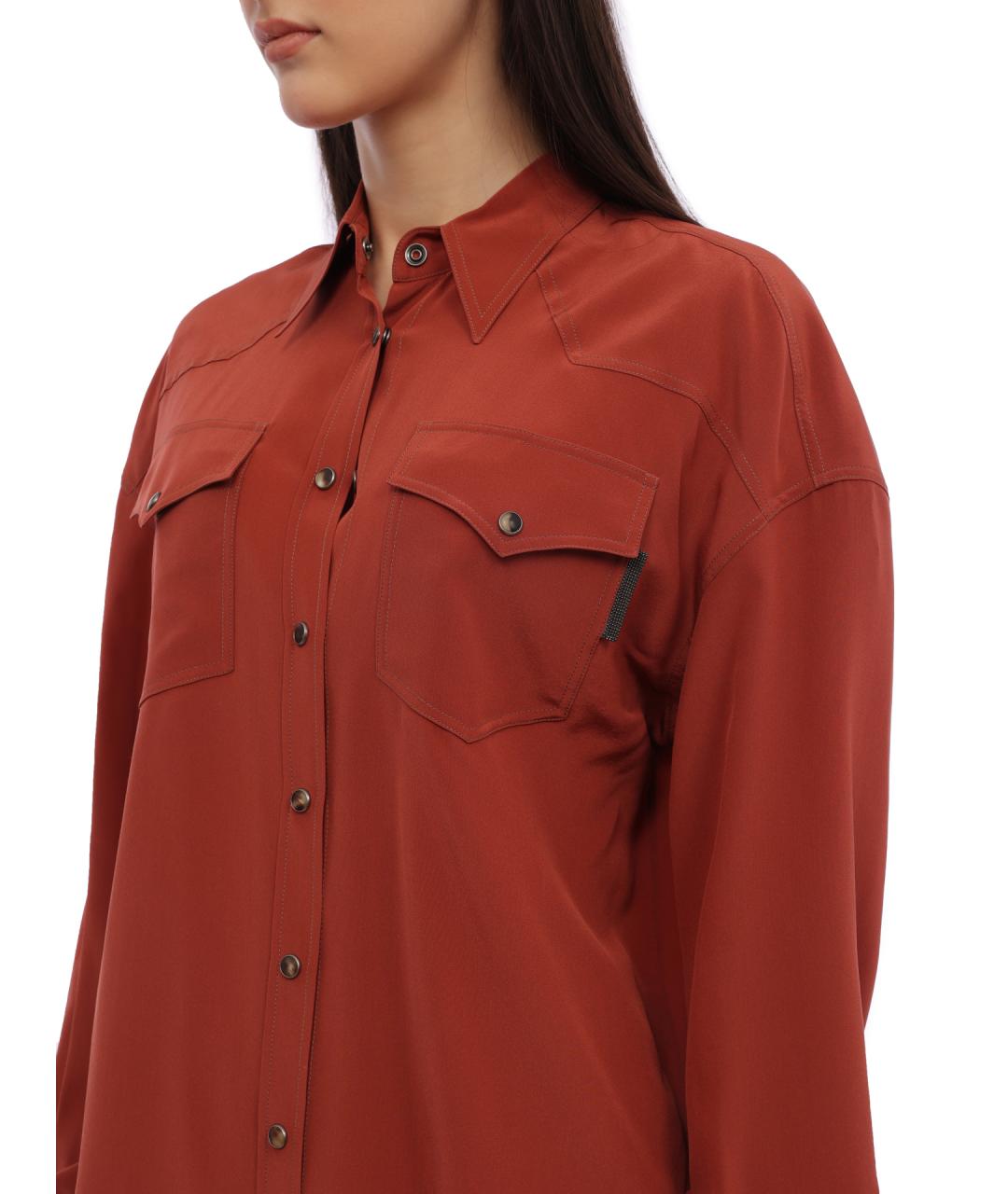 BRUNELLO CUCINELLI Оранжевая шелковая рубашка, фото 4