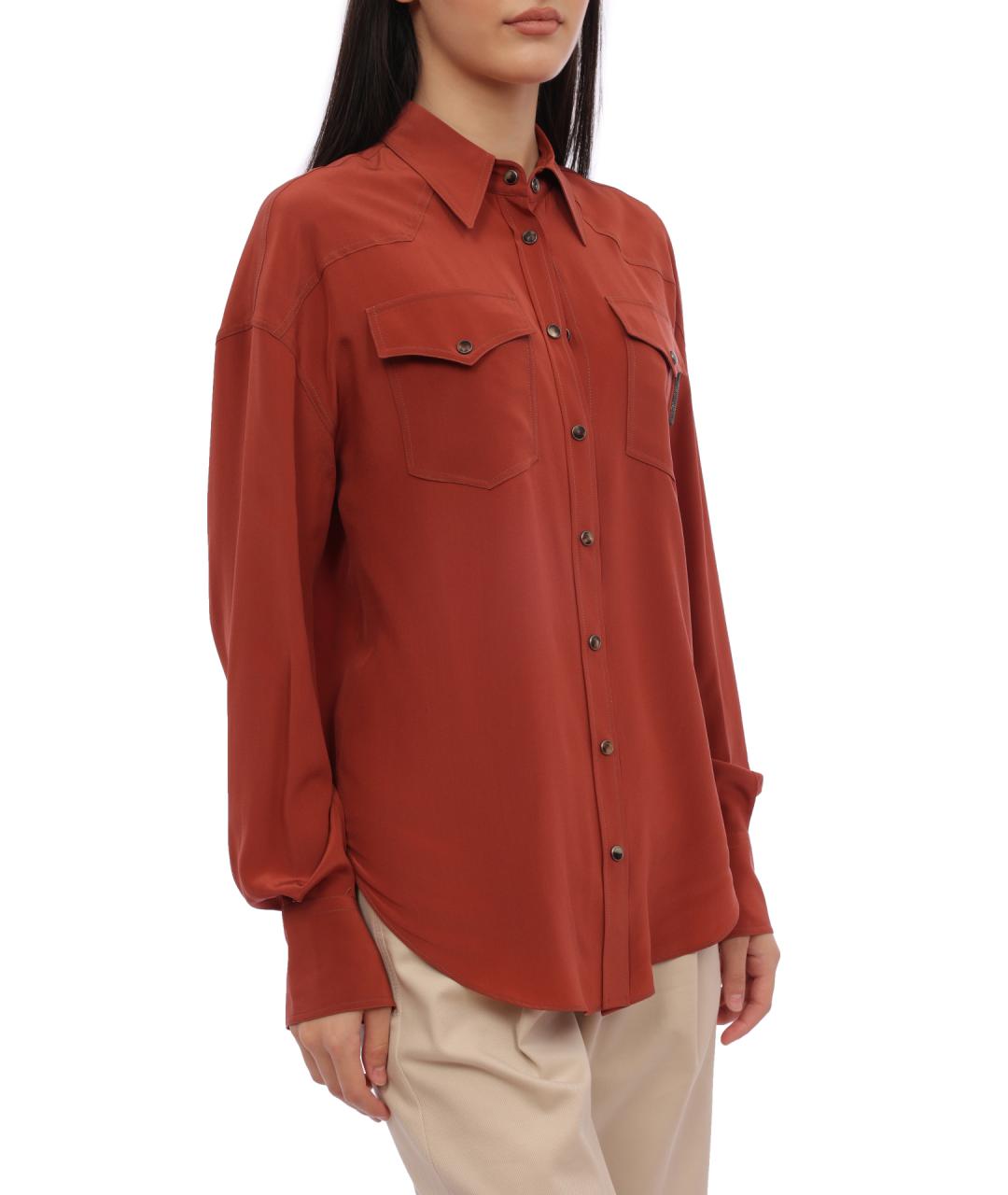 BRUNELLO CUCINELLI Оранжевая шелковая рубашка, фото 5