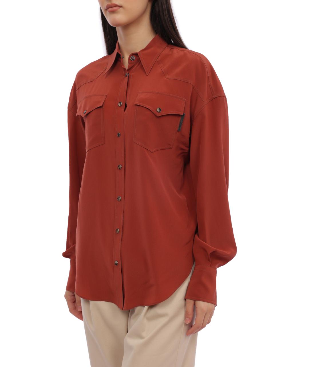 BRUNELLO CUCINELLI Оранжевая шелковая рубашка, фото 3