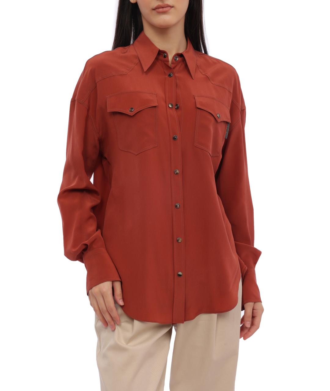 BRUNELLO CUCINELLI Оранжевая шелковая рубашка, фото 1