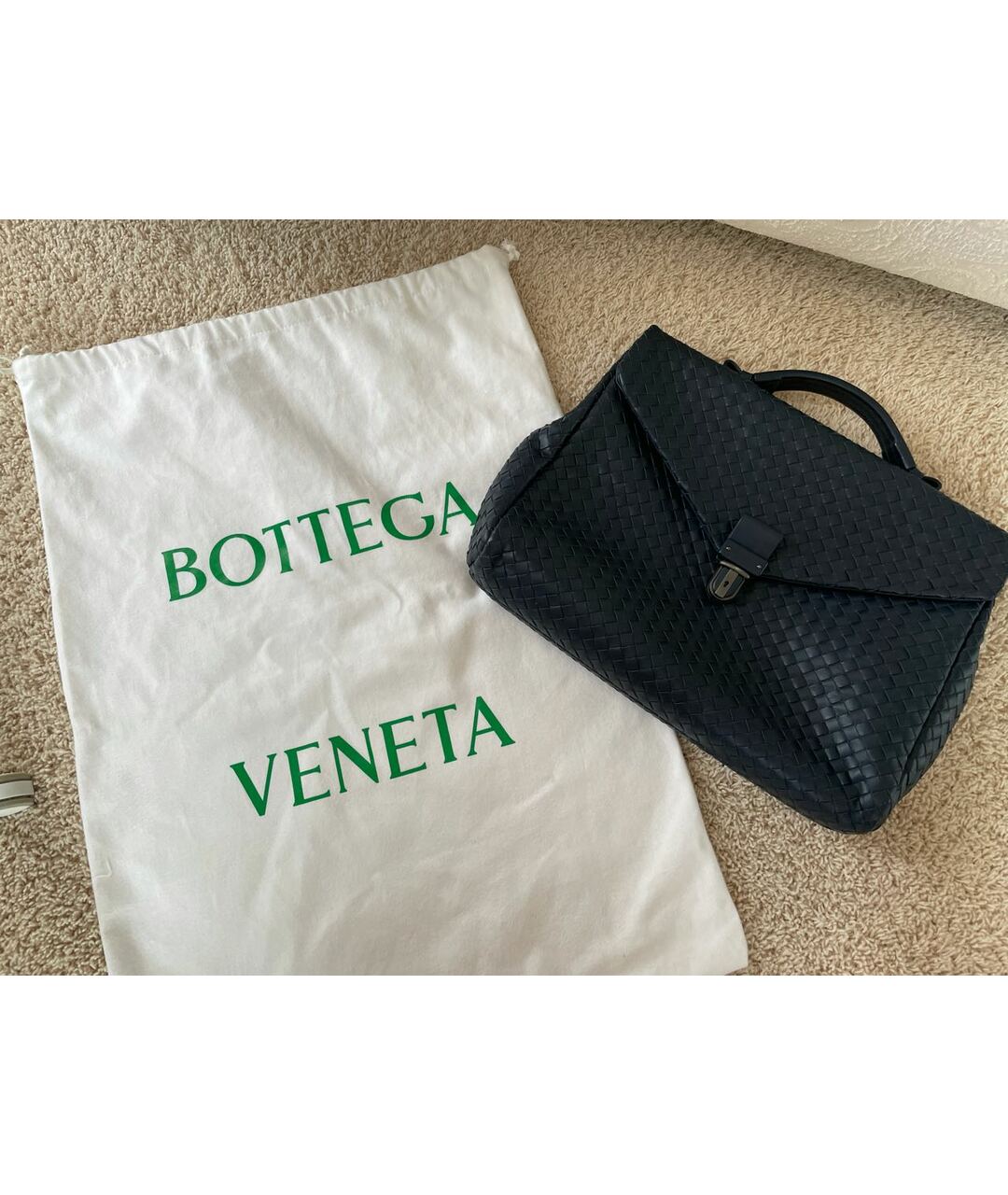BOTTEGA VENETA Темно-синий кожаный портфель, фото 2