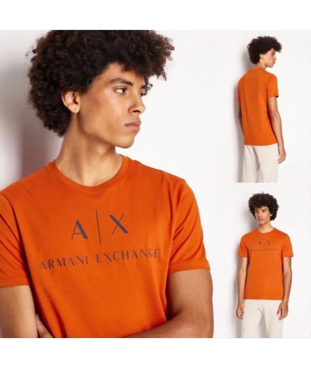 ARMANI EXCHANGE Оранжевая хлопковая футболка, фото 2