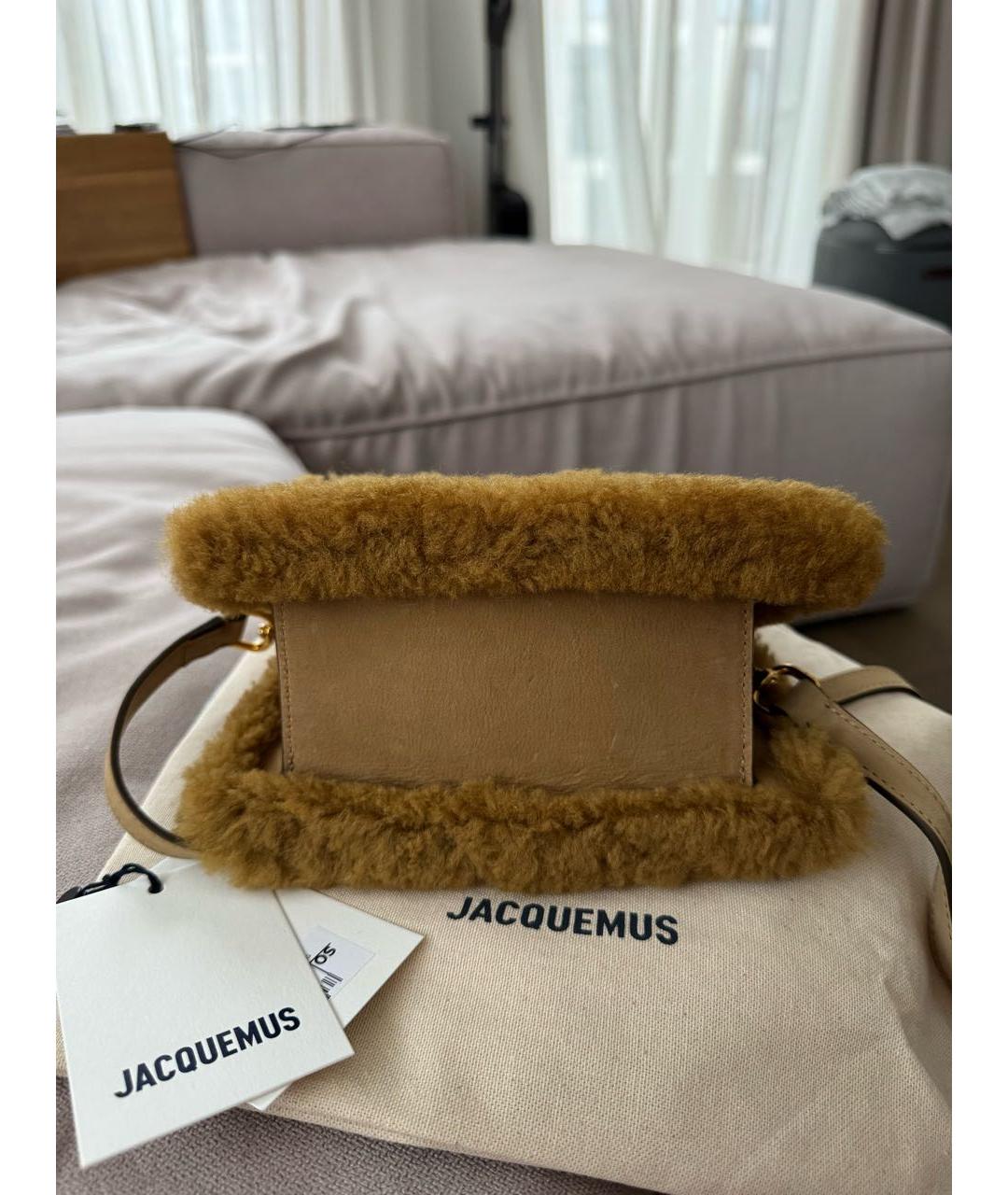 JACQUEMUS Горчичная кожаная сумка с короткими ручками, фото 6