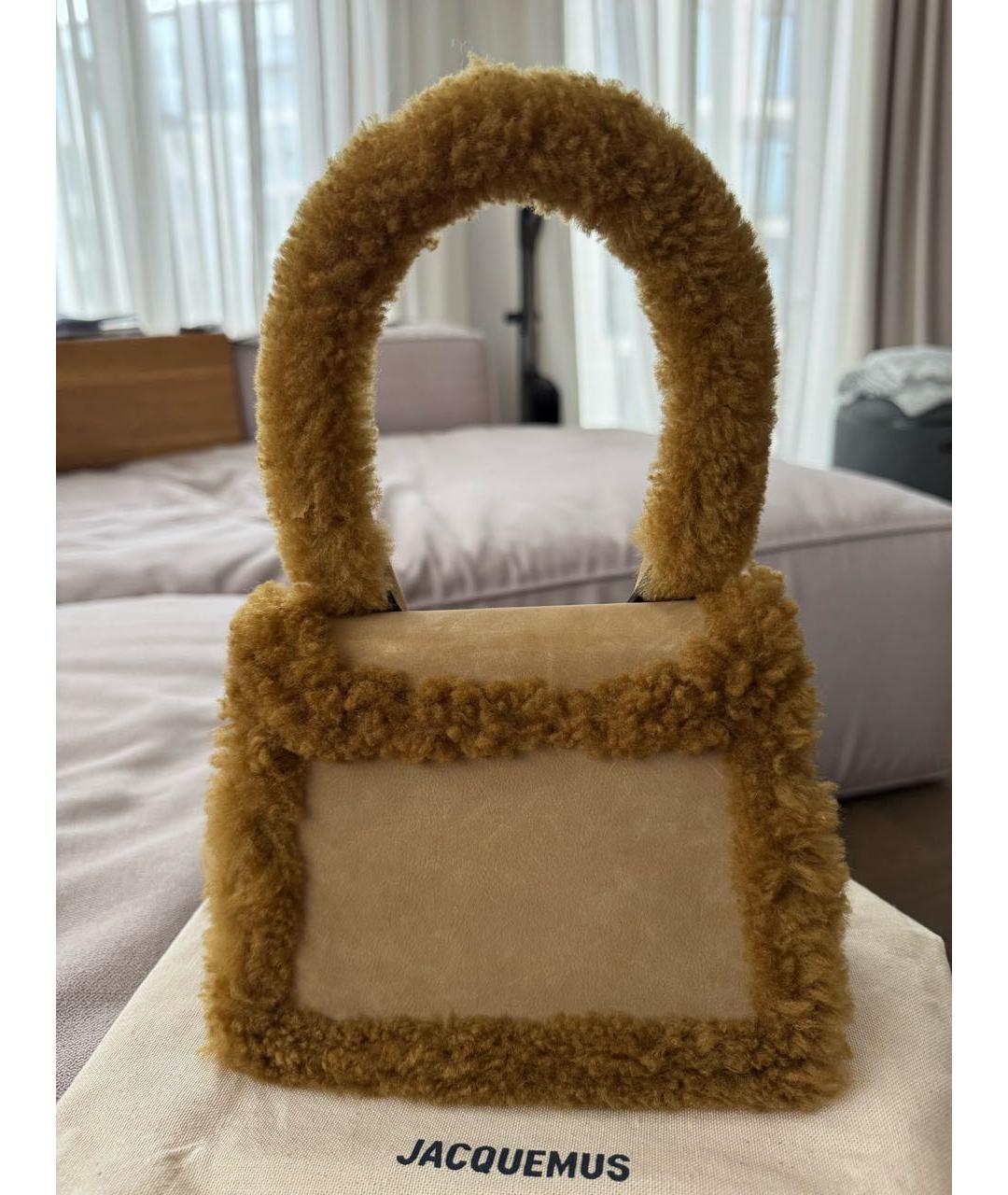 JACQUEMUS Горчичная кожаная сумка с короткими ручками, фото 2