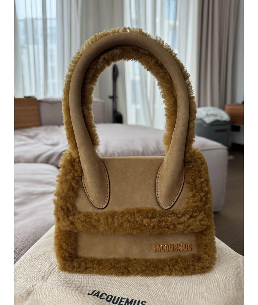 JACQUEMUS Горчичная кожаная сумка с короткими ручками, фото 8