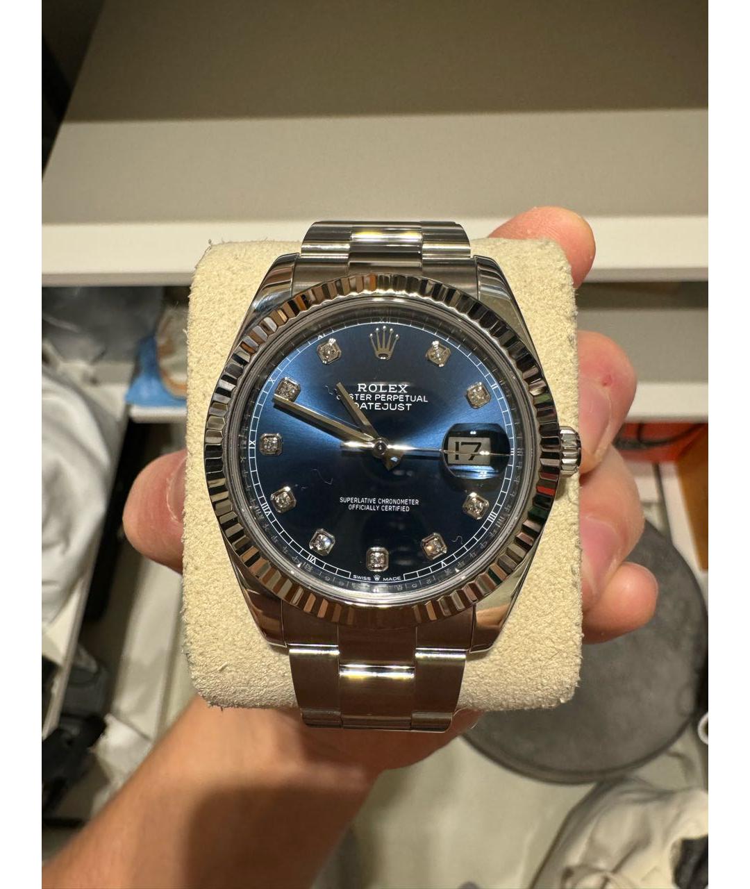 ROLEX Темно-синие часы из белого золота, фото 5