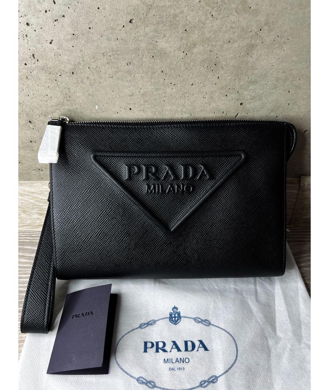 PRADA Черная кожаная барсетка, фото 9