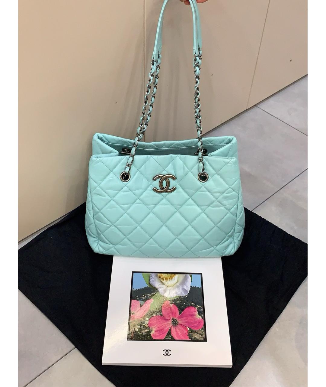 CHANEL Голубая кожаная сумка через плечо, фото 5