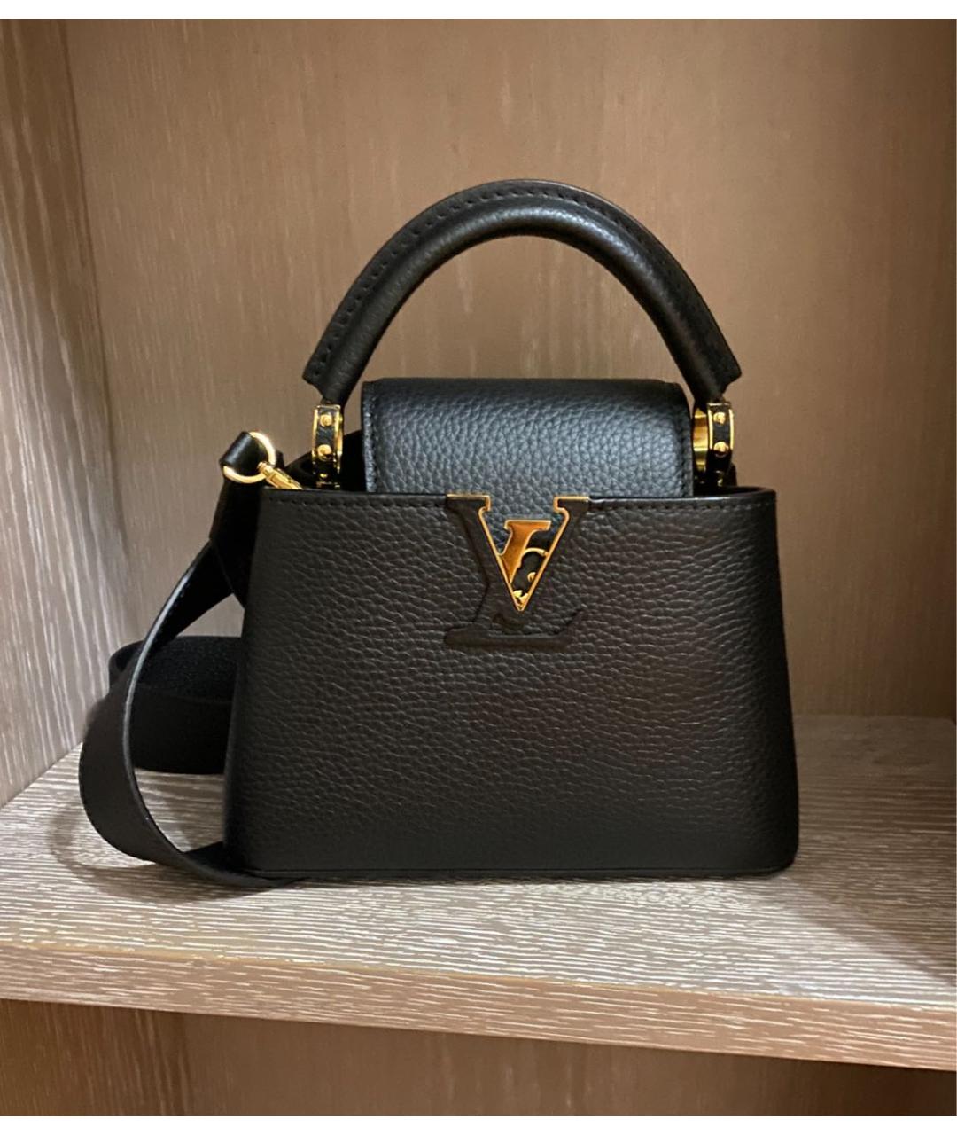 LOUIS VUITTON Черная кожаная сумка с короткими ручками, фото 7