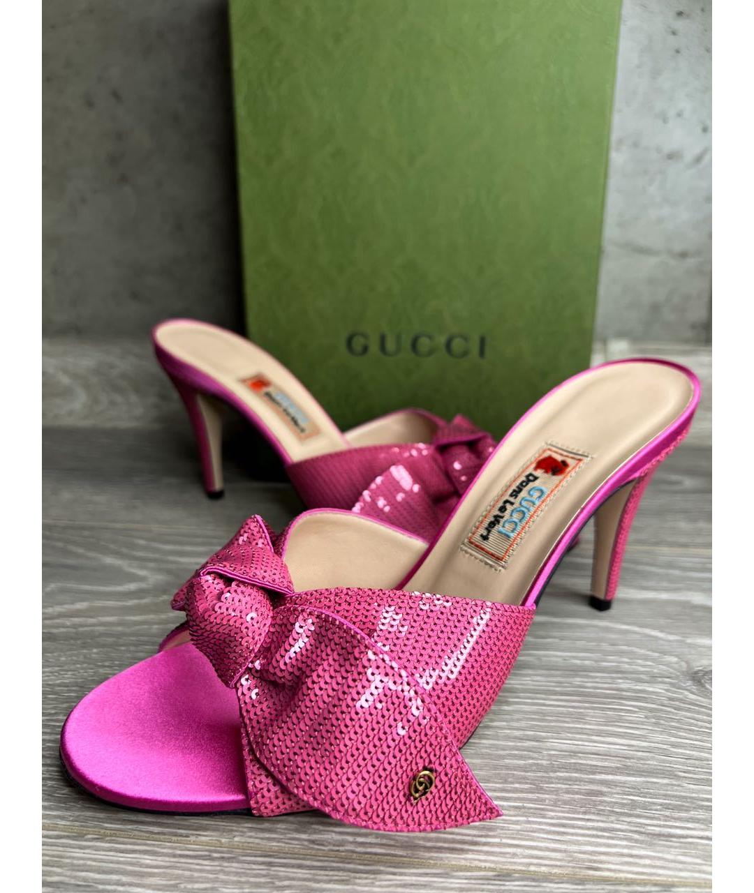 GUCCI Розовые кожаные мюли, фото 5