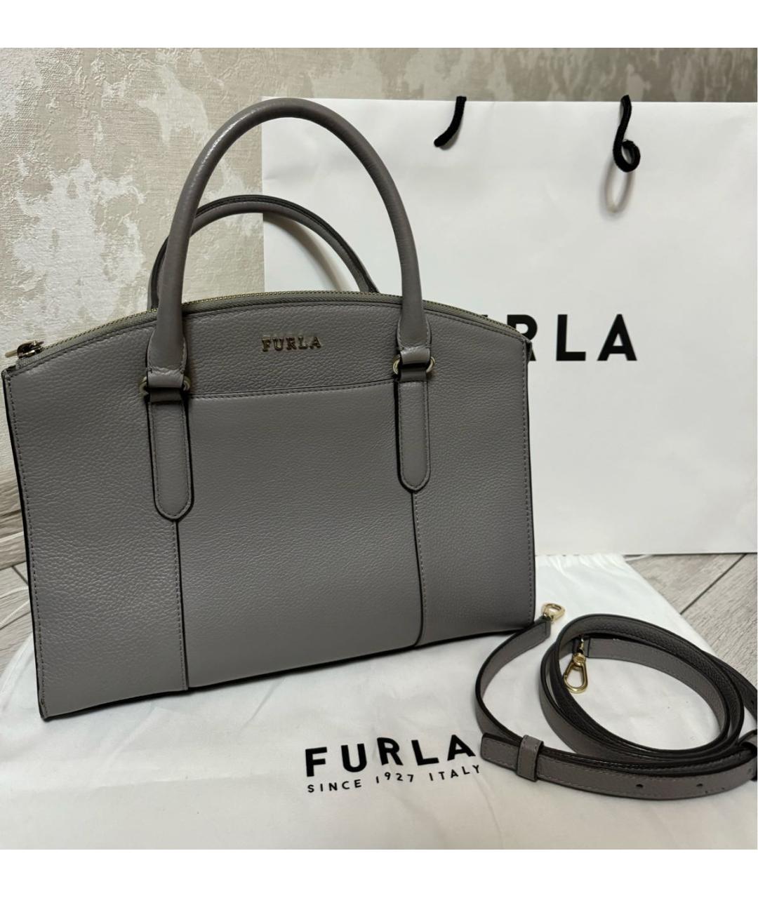 FURLA Серая кожаная сумка тоут, фото 2