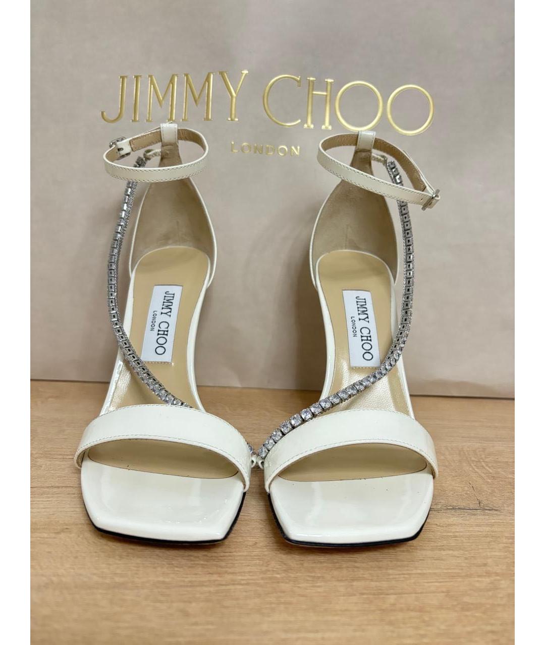 JIMMY CHOO Белые кожаные босоножки, фото 2