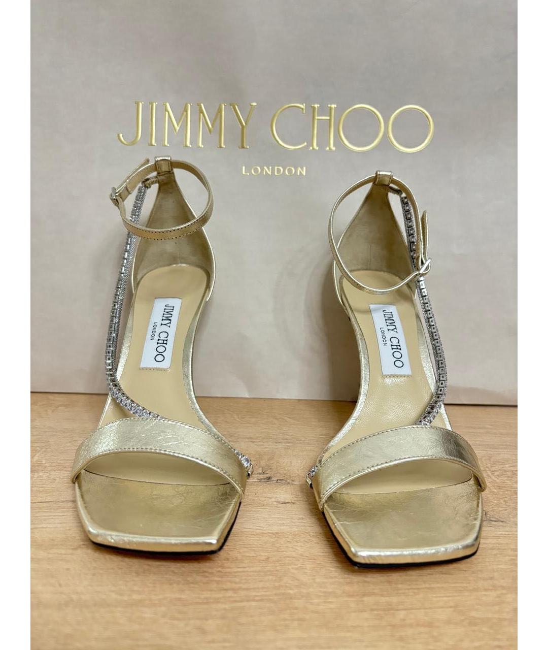 JIMMY CHOO Золотые кожаные босоножки, фото 2