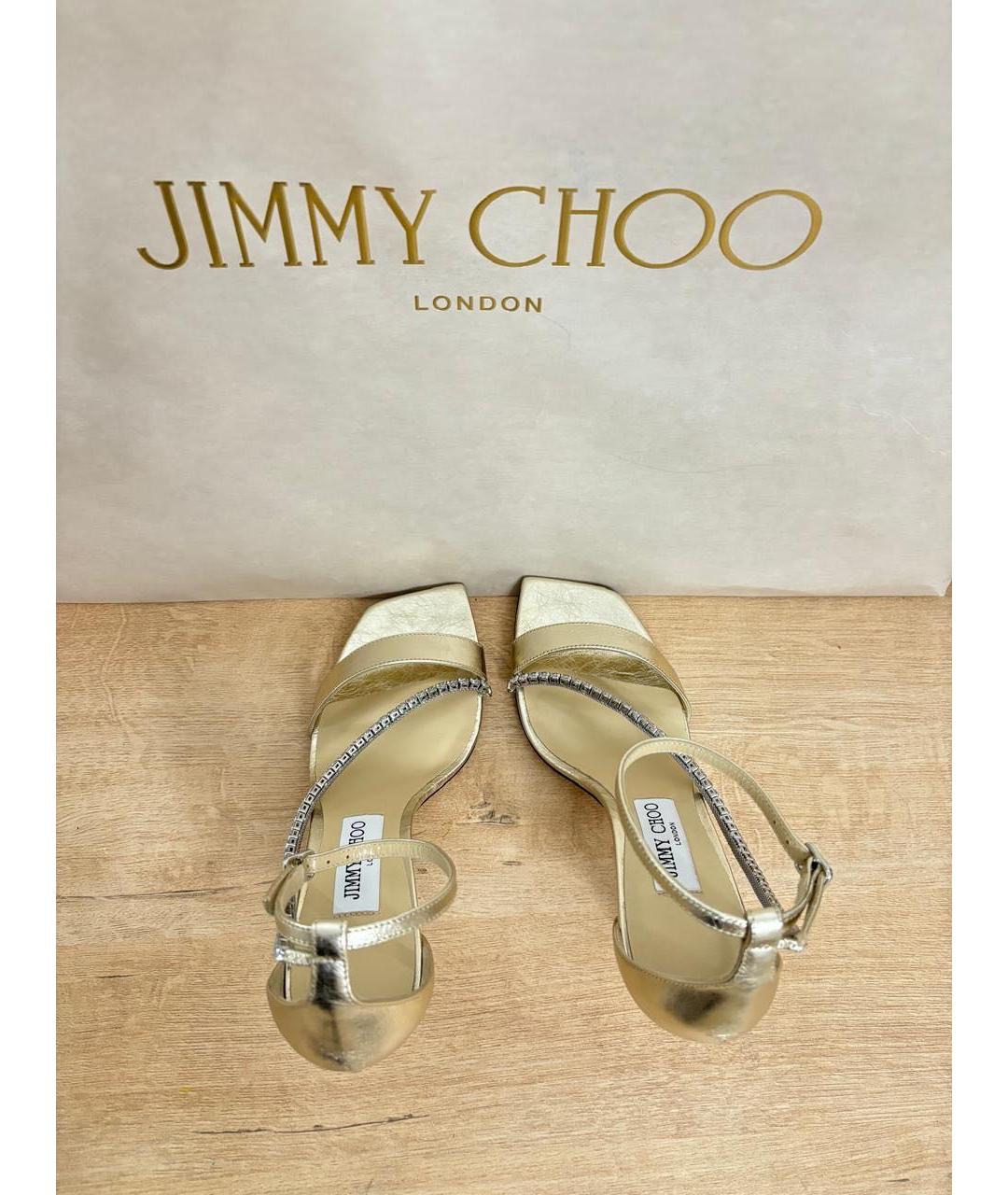 JIMMY CHOO Золотые кожаные босоножки, фото 3