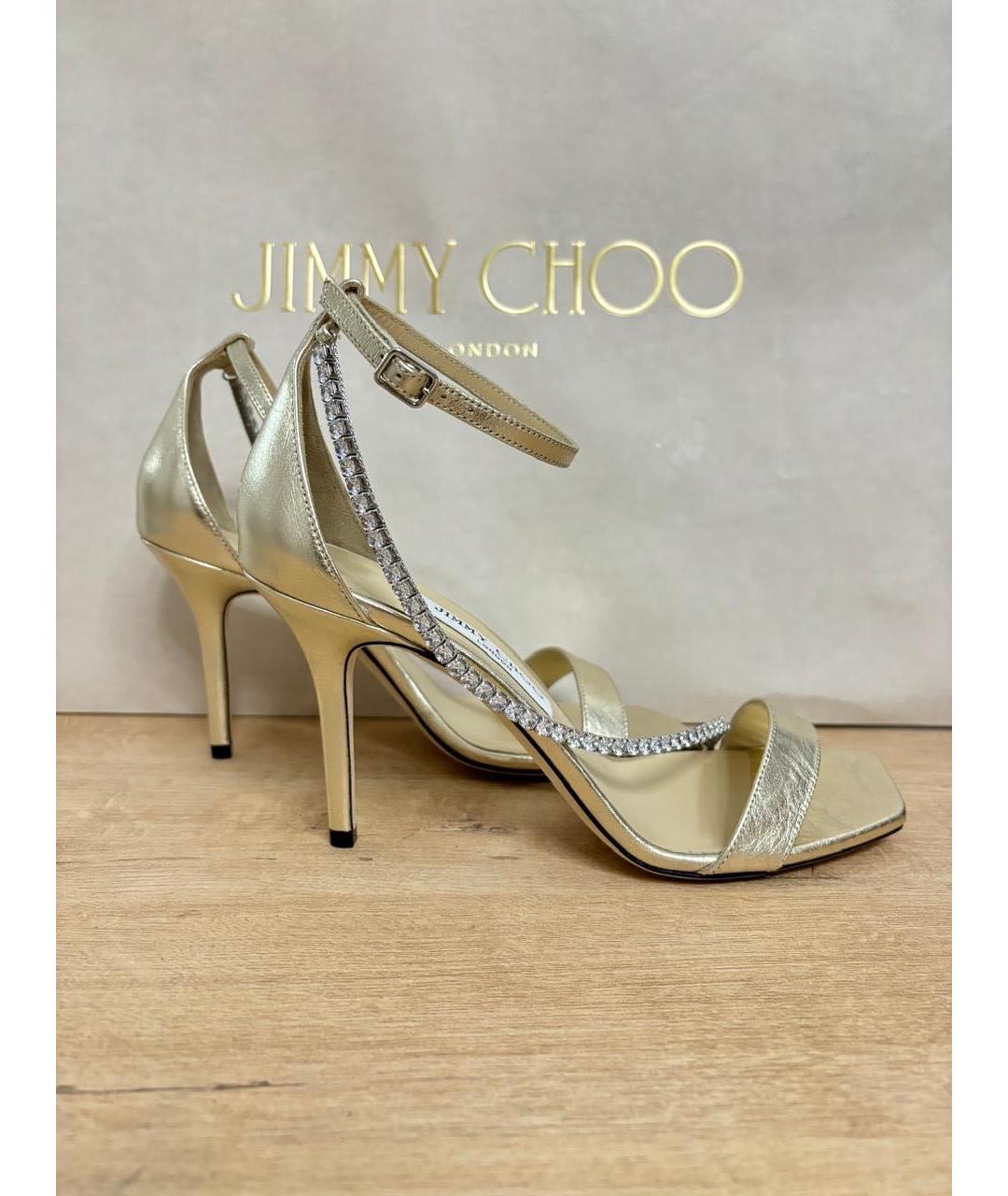 JIMMY CHOO Золотые кожаные босоножки, фото 5