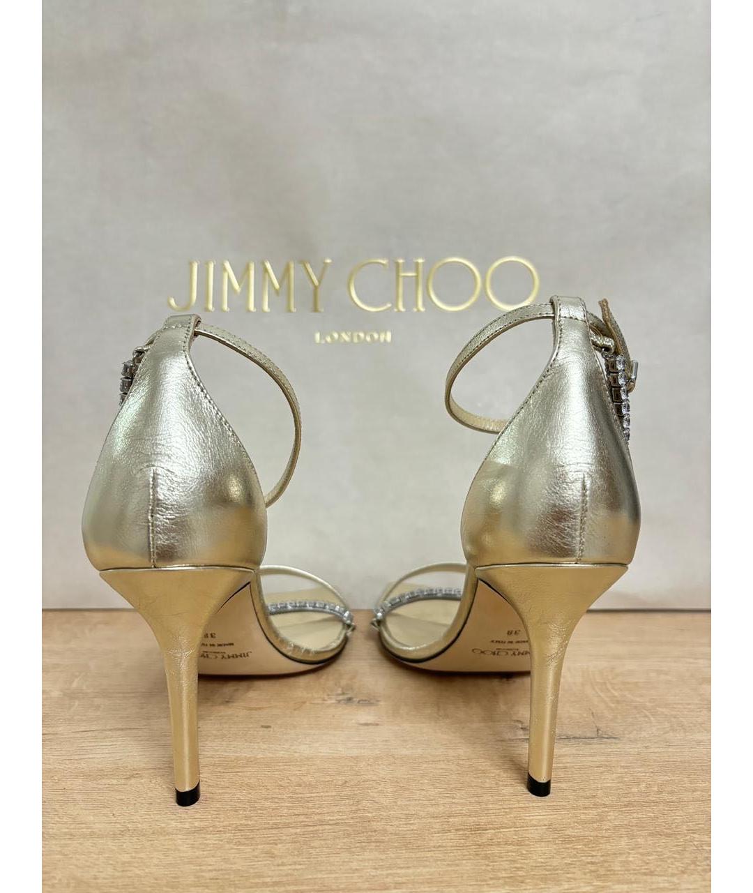 JIMMY CHOO Золотые кожаные босоножки, фото 4