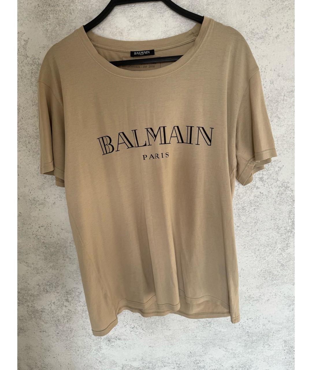 BALMAIN Бежевая хлопковая футболка, фото 4