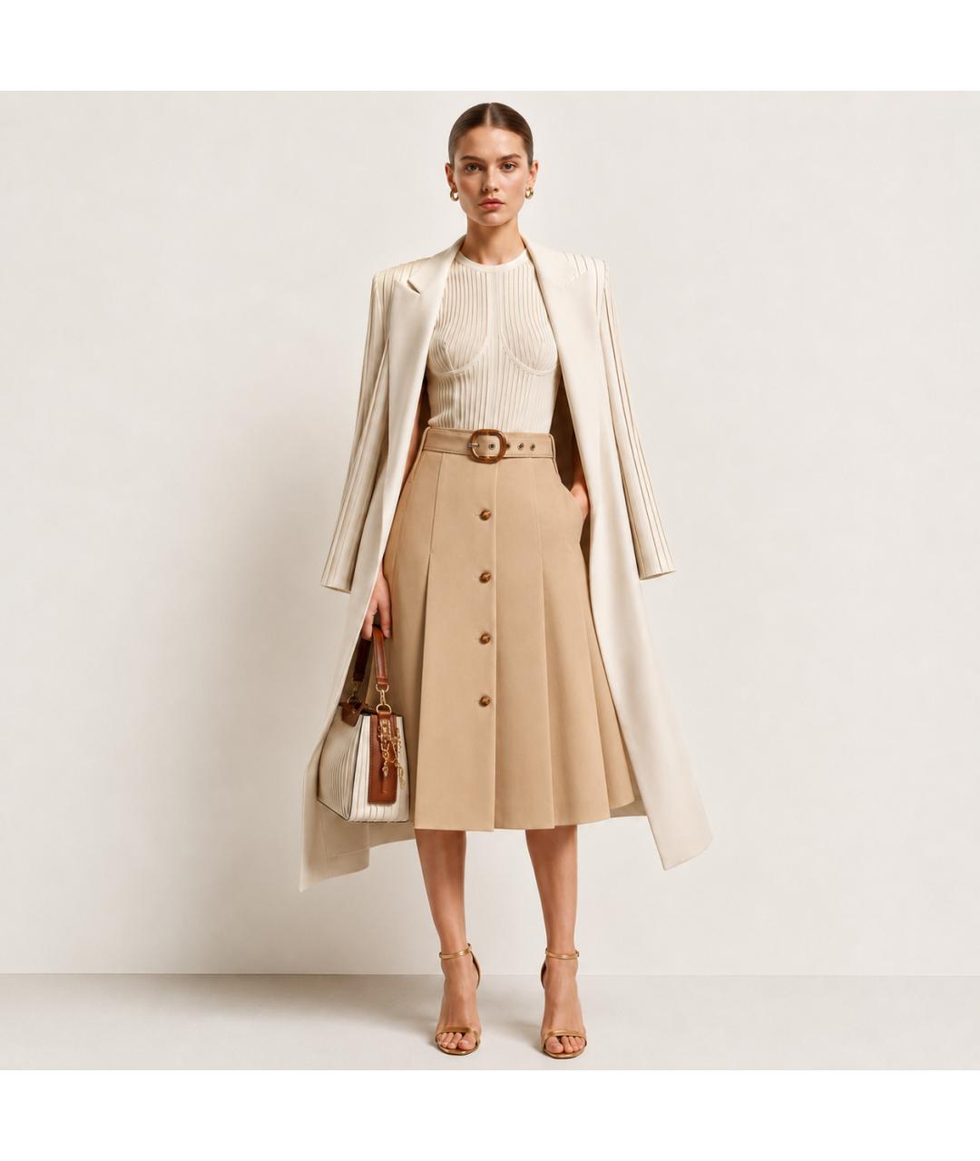 MICHAEL KORS Бежевая шерстяная юбка миди, фото 6