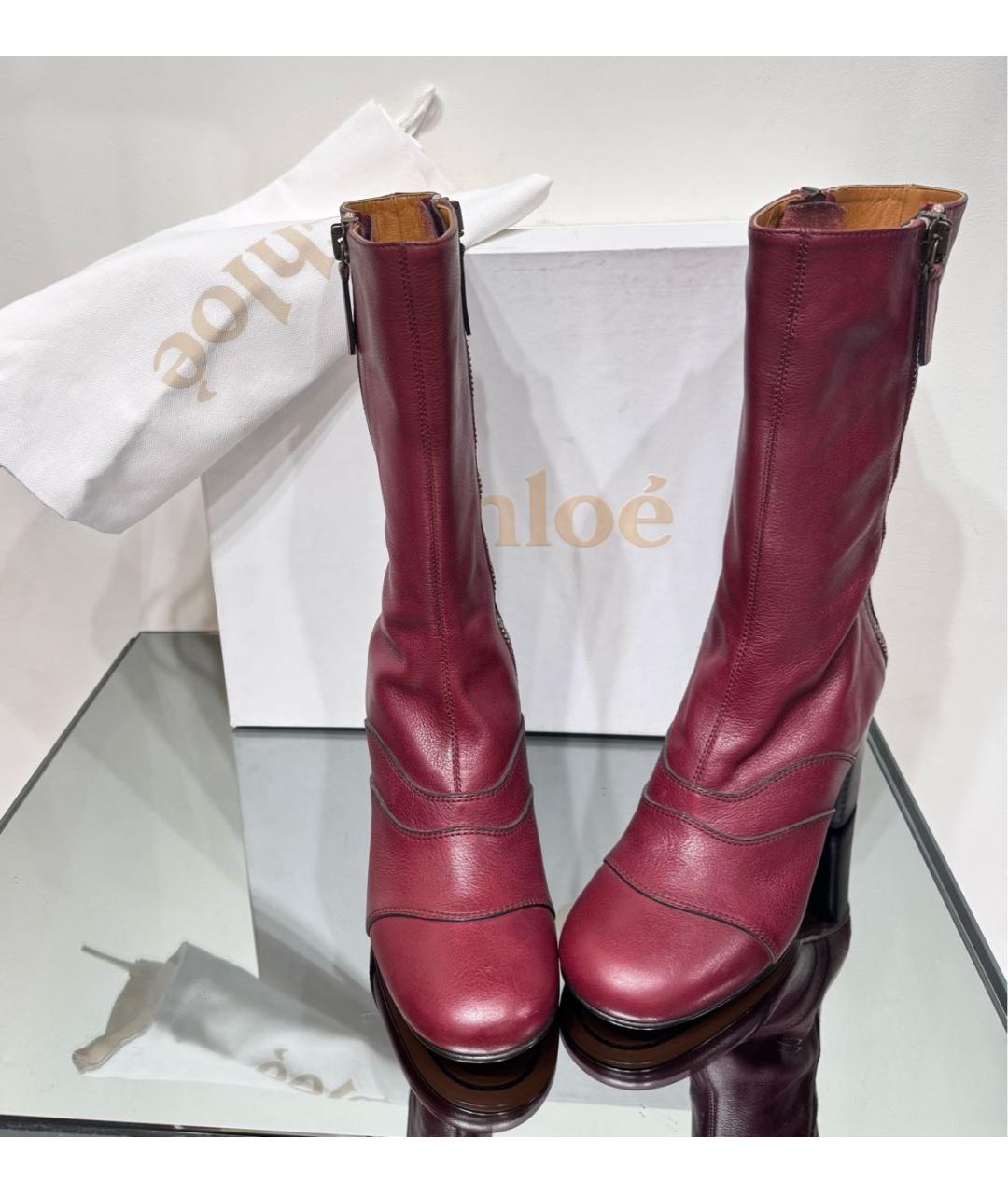 CHLOE Бордовые кожаные полусапоги, фото 6