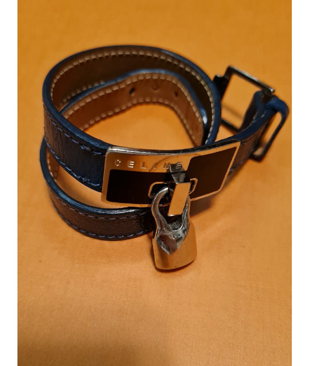 CELINE PRE-OWNED Темно-синий кожаный браслет, фото 4