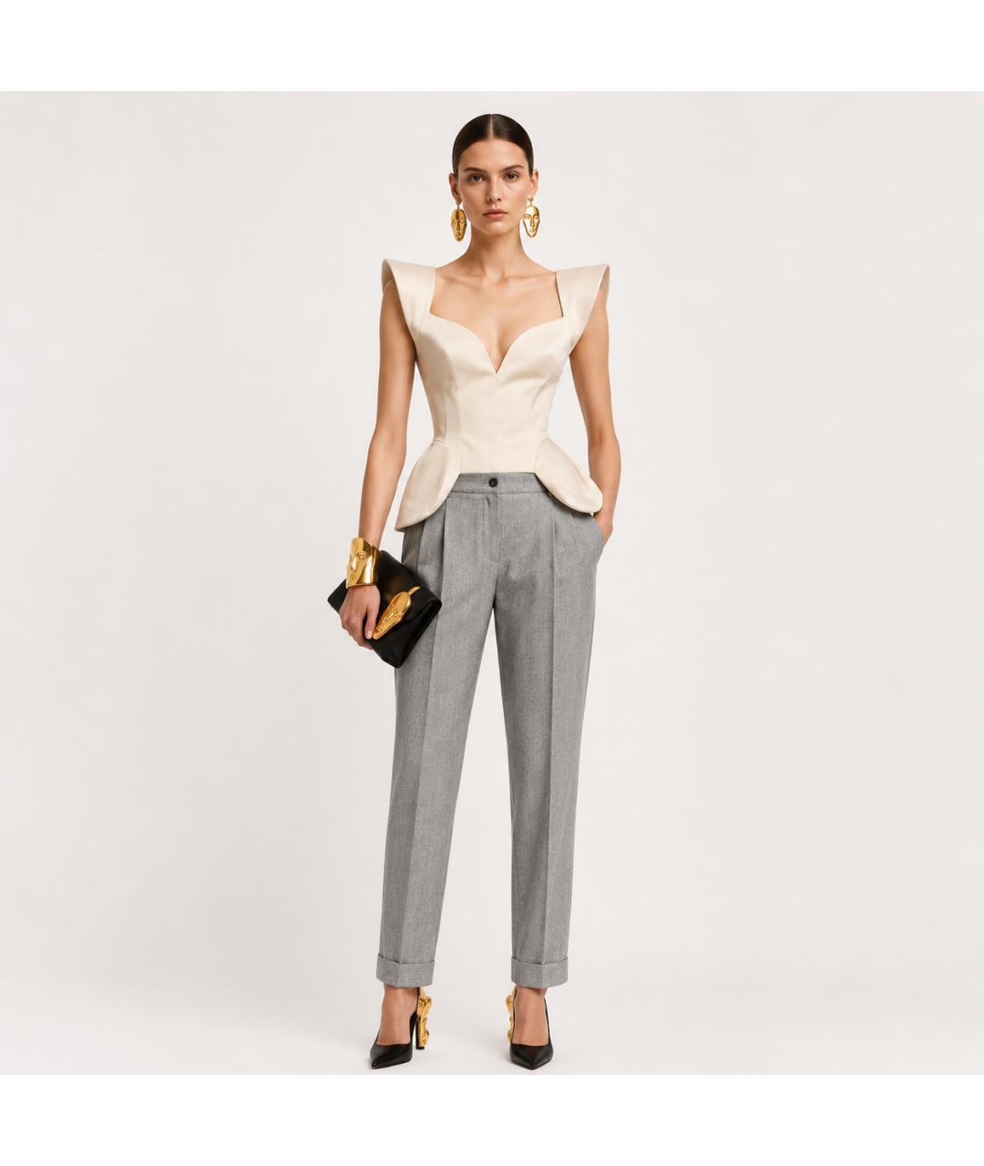 MICHAEL KORS Серые шерстяные прямые брюки, фото 5