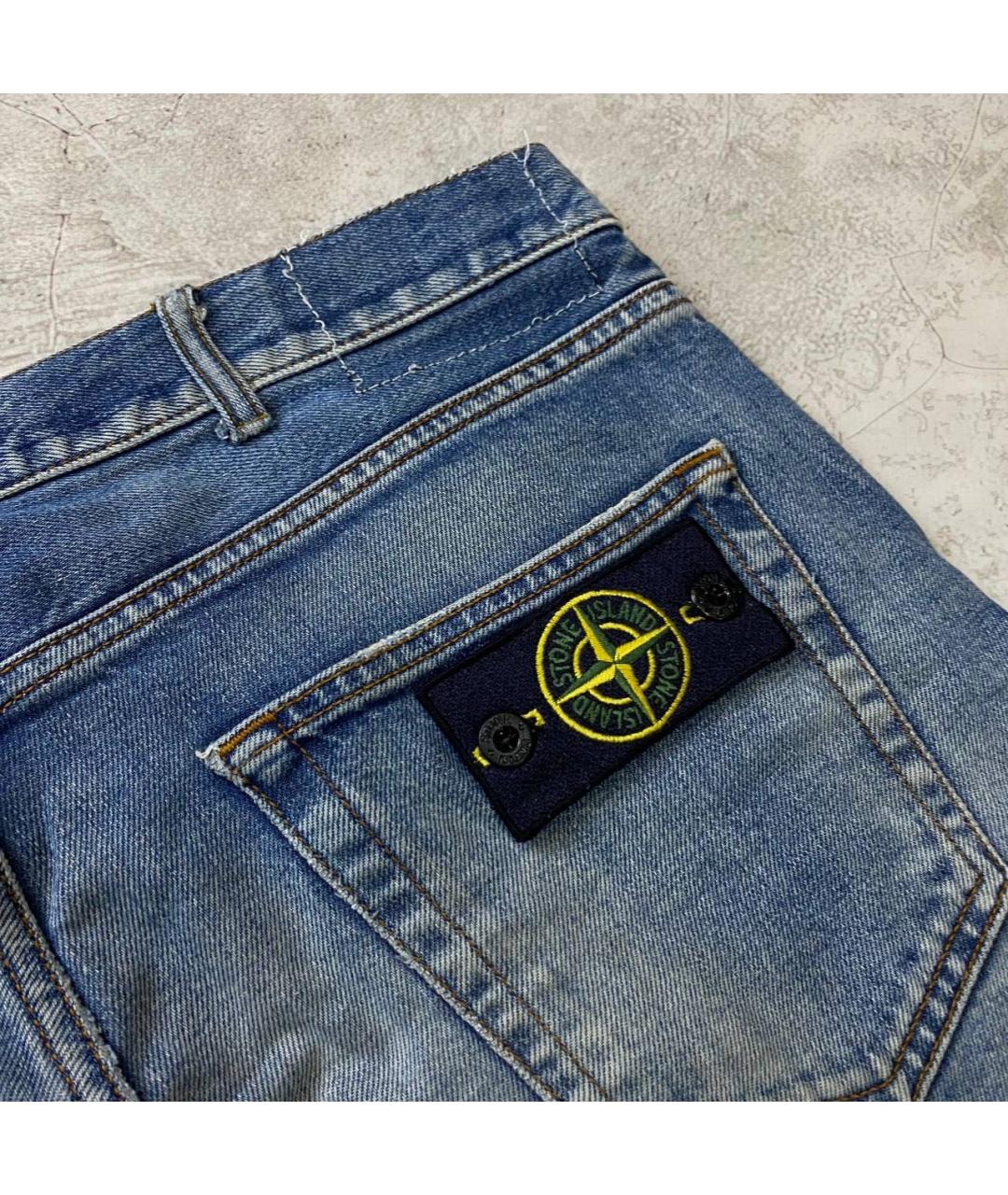 STONE ISLAND Синие хлопко-эластановые прямые джинсы, фото 3