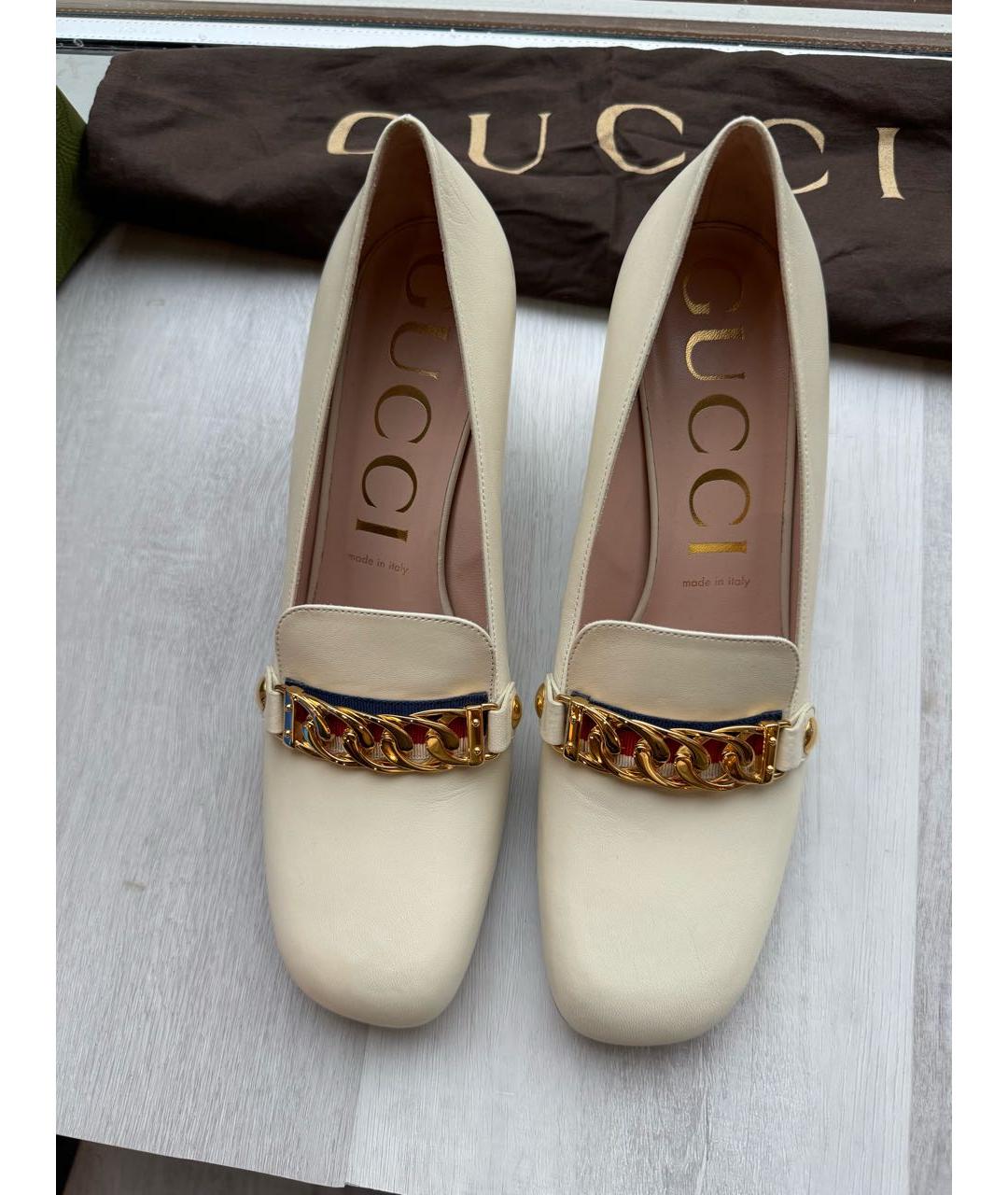 GUCCI Бежевые кожаные туфли, фото 2