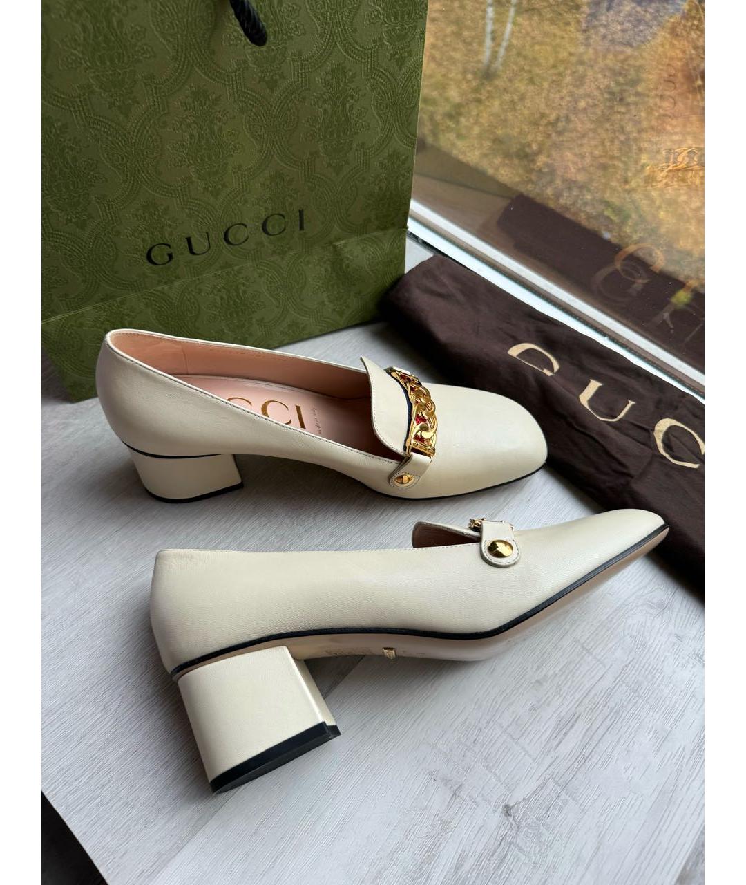 GUCCI Бежевые кожаные туфли, фото 5