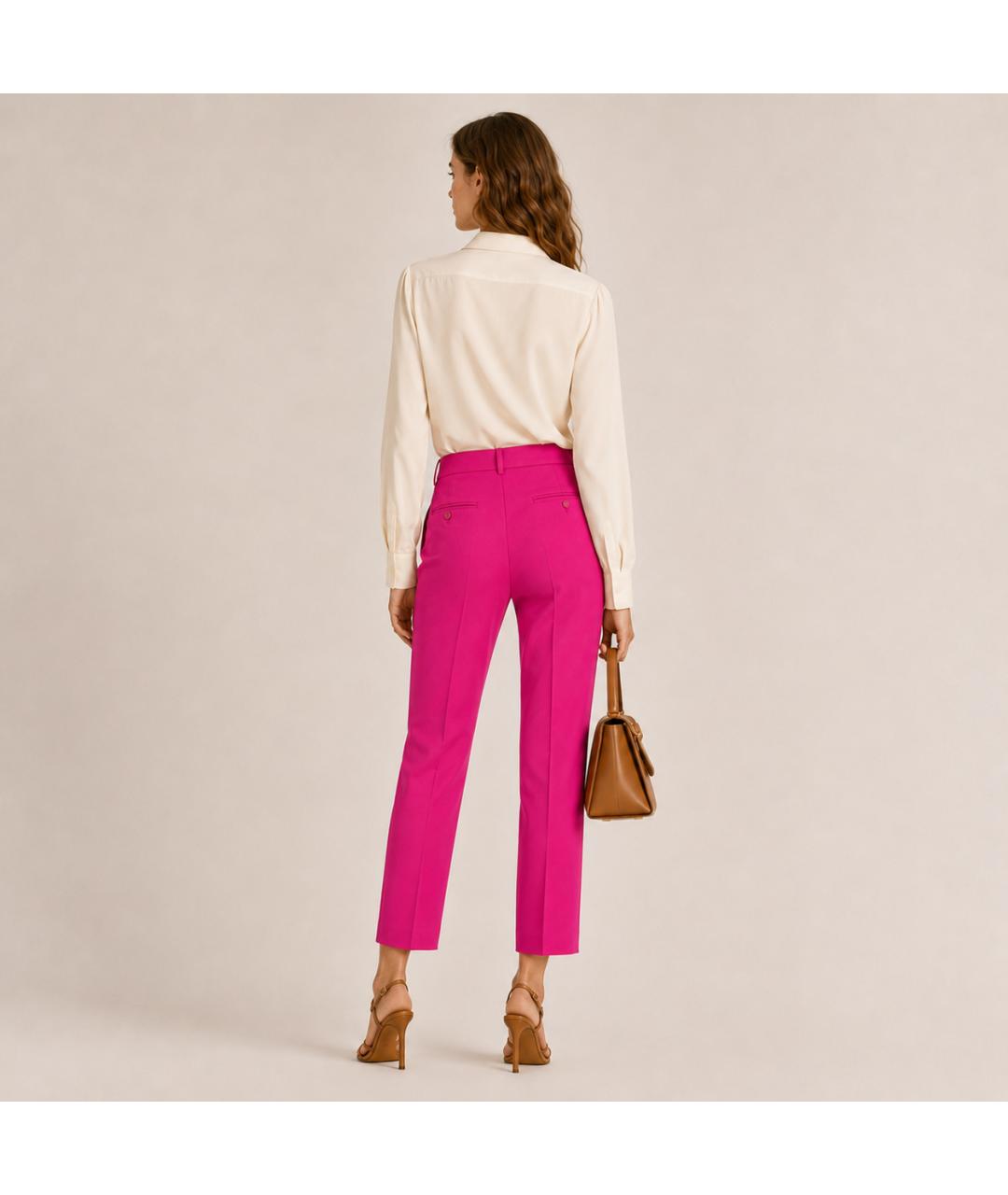 MICHAEL KORS Фуксия шерстяные прямые брюки, фото 7