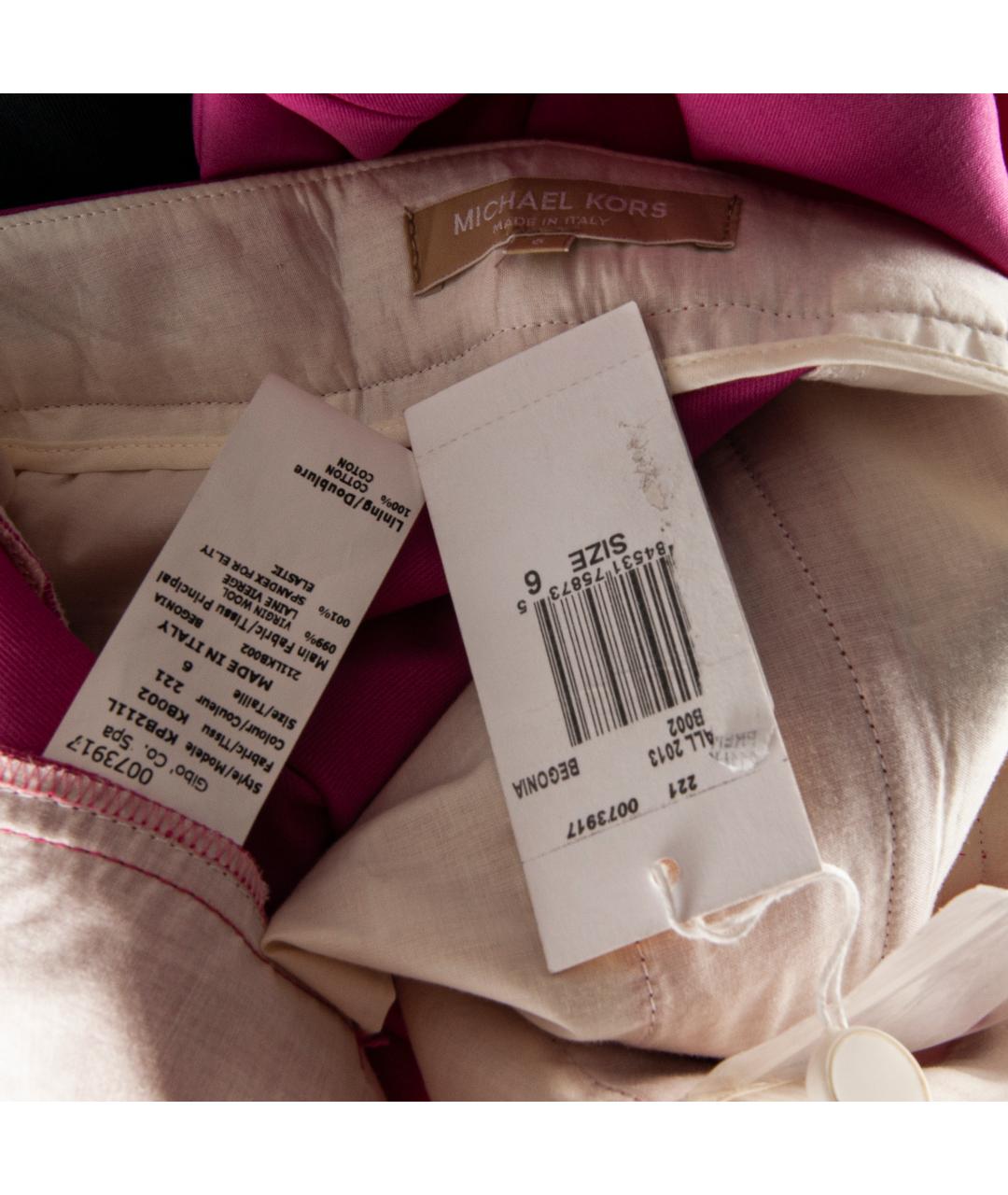 MICHAEL KORS Фуксия шерстяные прямые брюки, фото 5