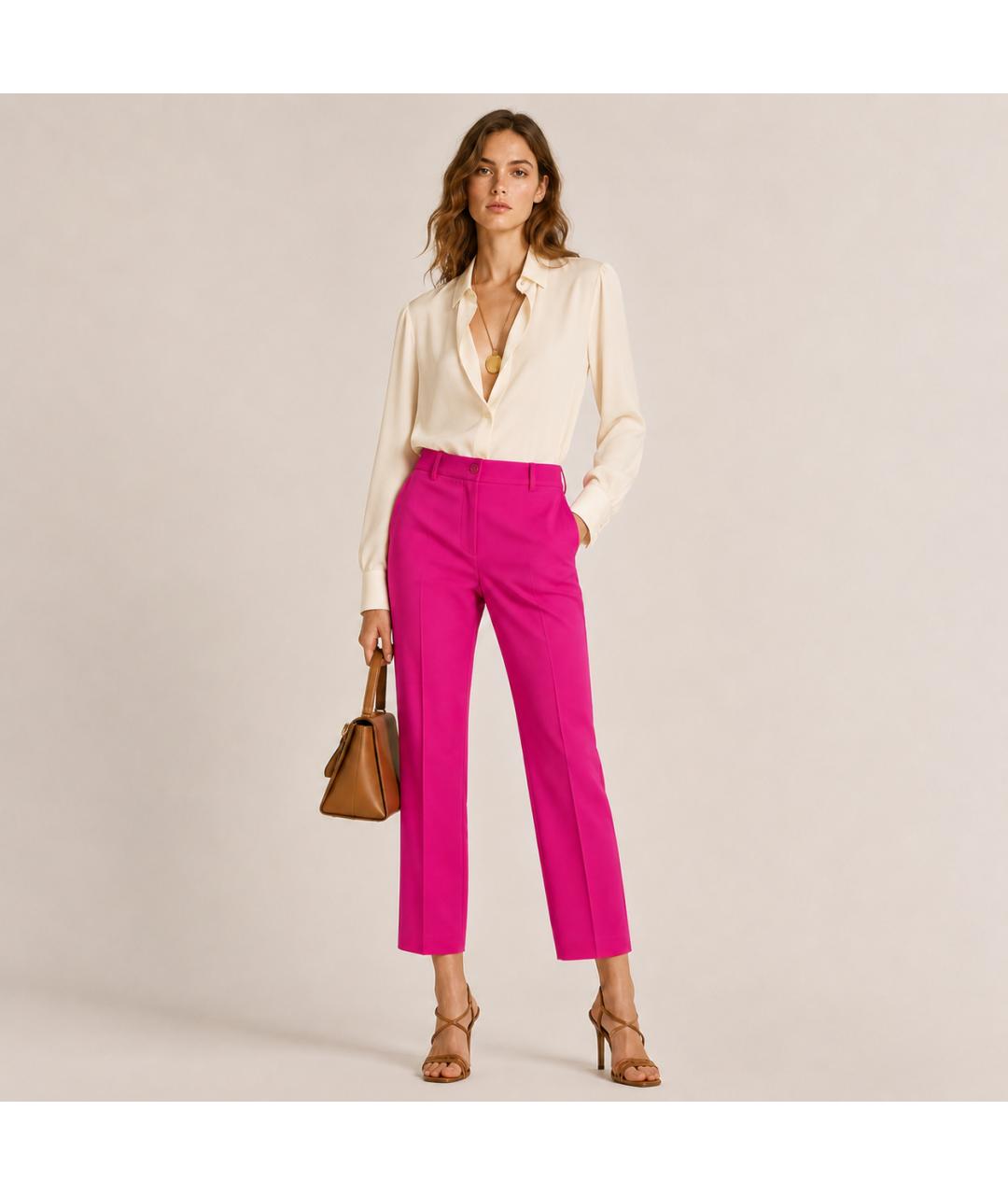 MICHAEL KORS Фуксия шерстяные прямые брюки, фото 6