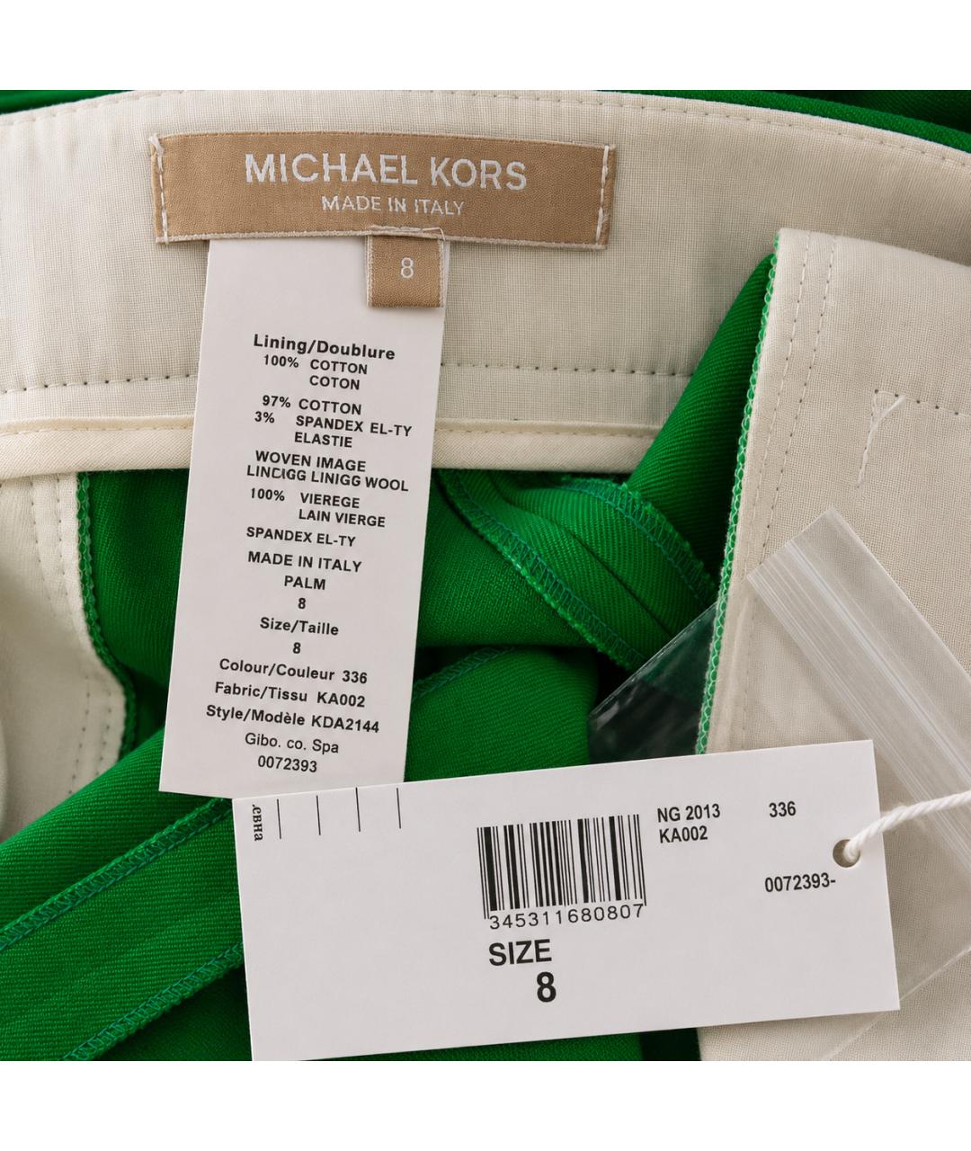 MICHAEL KORS Зеленые шерстяные прямые брюки, фото 5