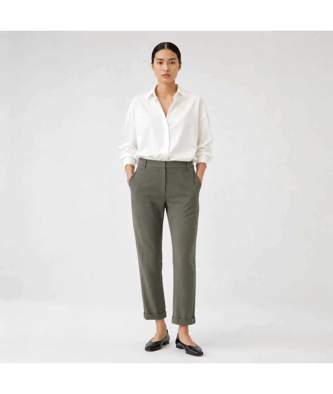 ANN DEMEULEMEESTER Серые шерстяные прямые брюки, фото 5