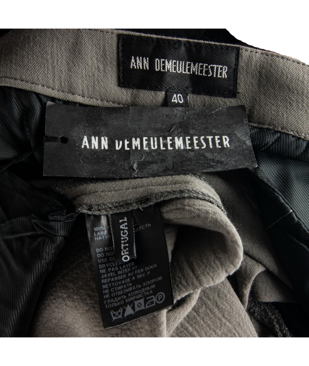 ANN DEMEULEMEESTER Серые шерстяные прямые брюки, фото 4