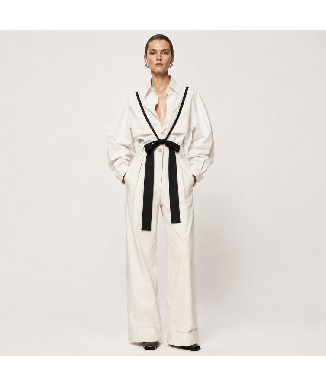 ANN DEMEULEMEESTER Бежевые хлопковые брюки широкие, фото 5