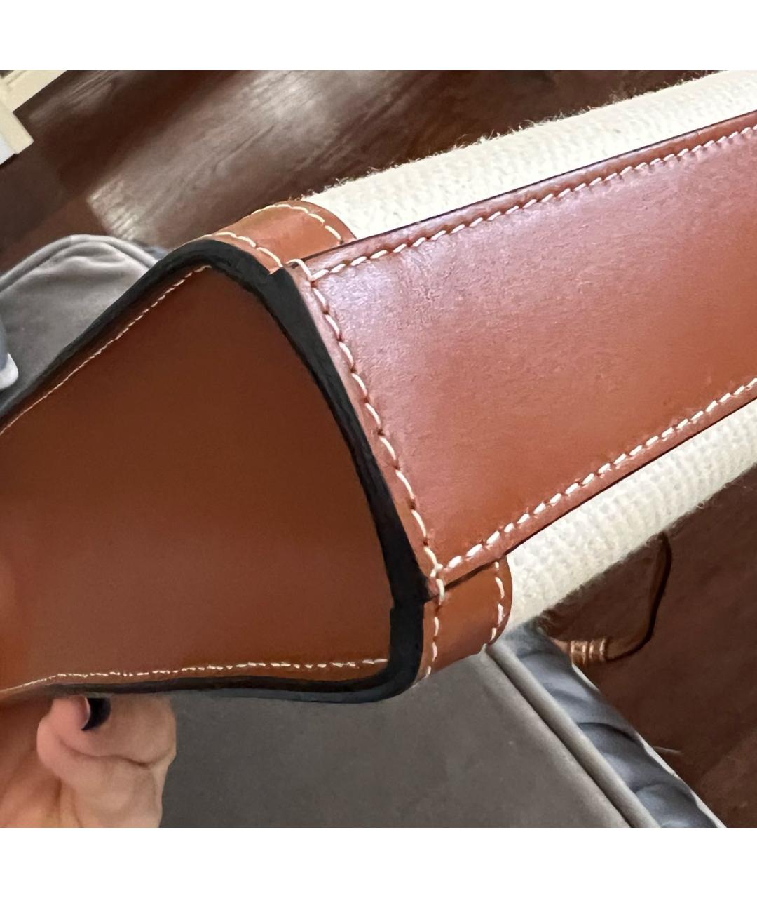 CELINE Коричневая тканевая сумка с короткими ручками, фото 6