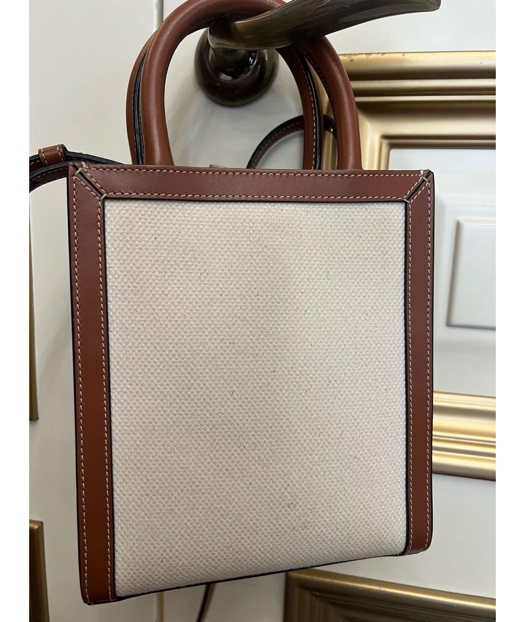 CELINE Коричневая тканевая сумка с короткими ручками, фото 3
